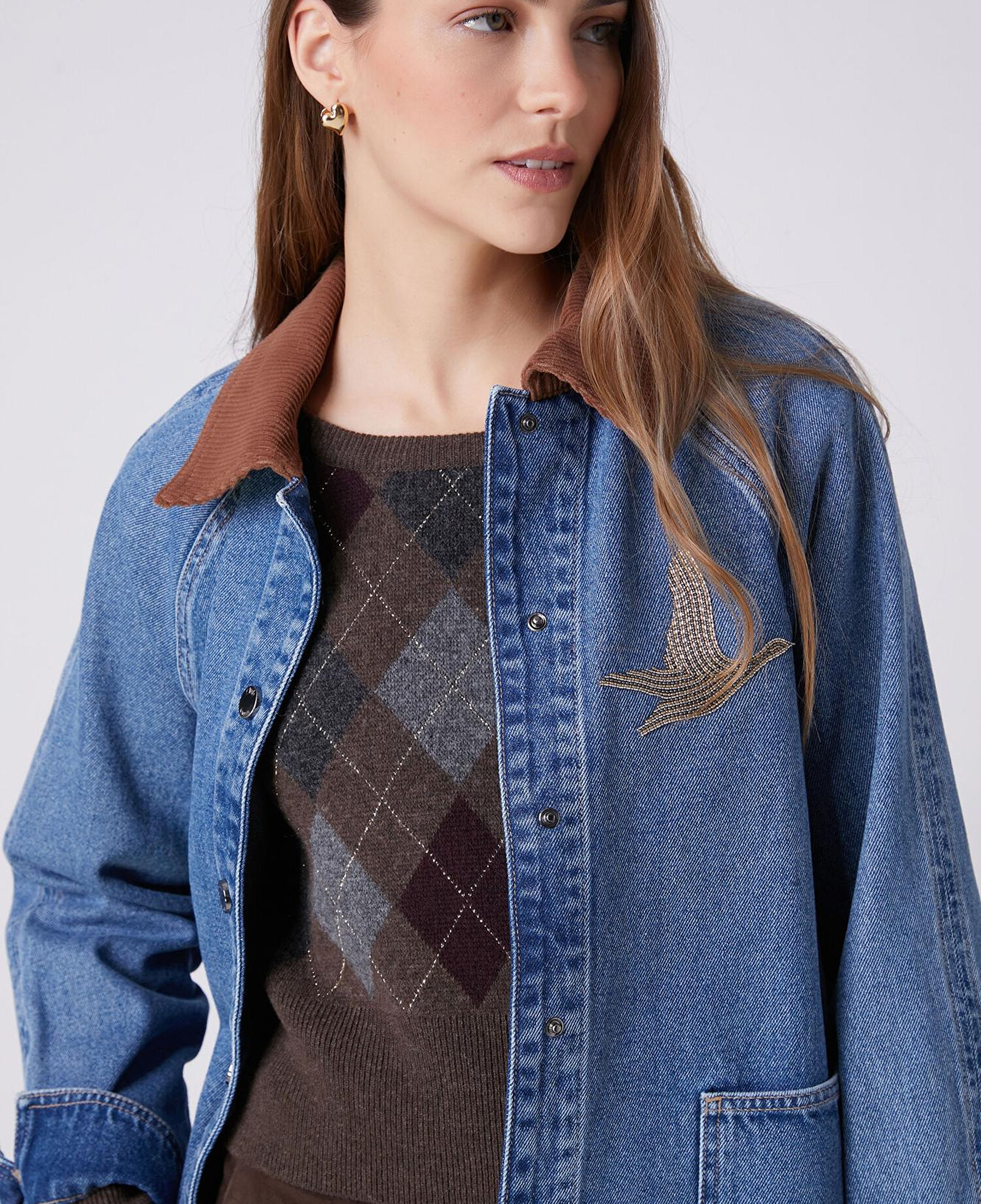 Beymen Club Kadın Mavi Kadife Yaka Denim Gömlek