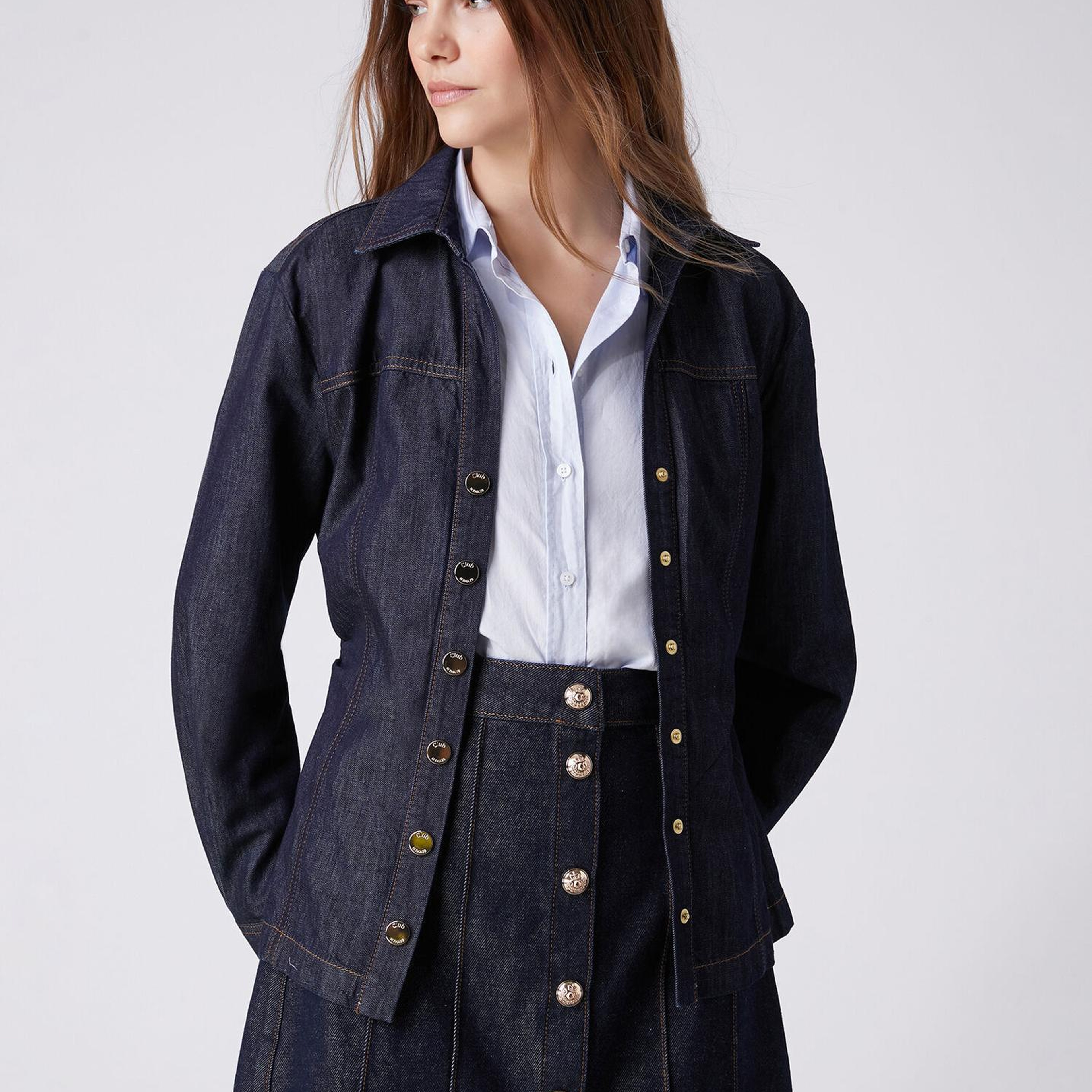 Beymen Club Kadın Lacivert Beli Büzgü Detaylı Denim Gömlek