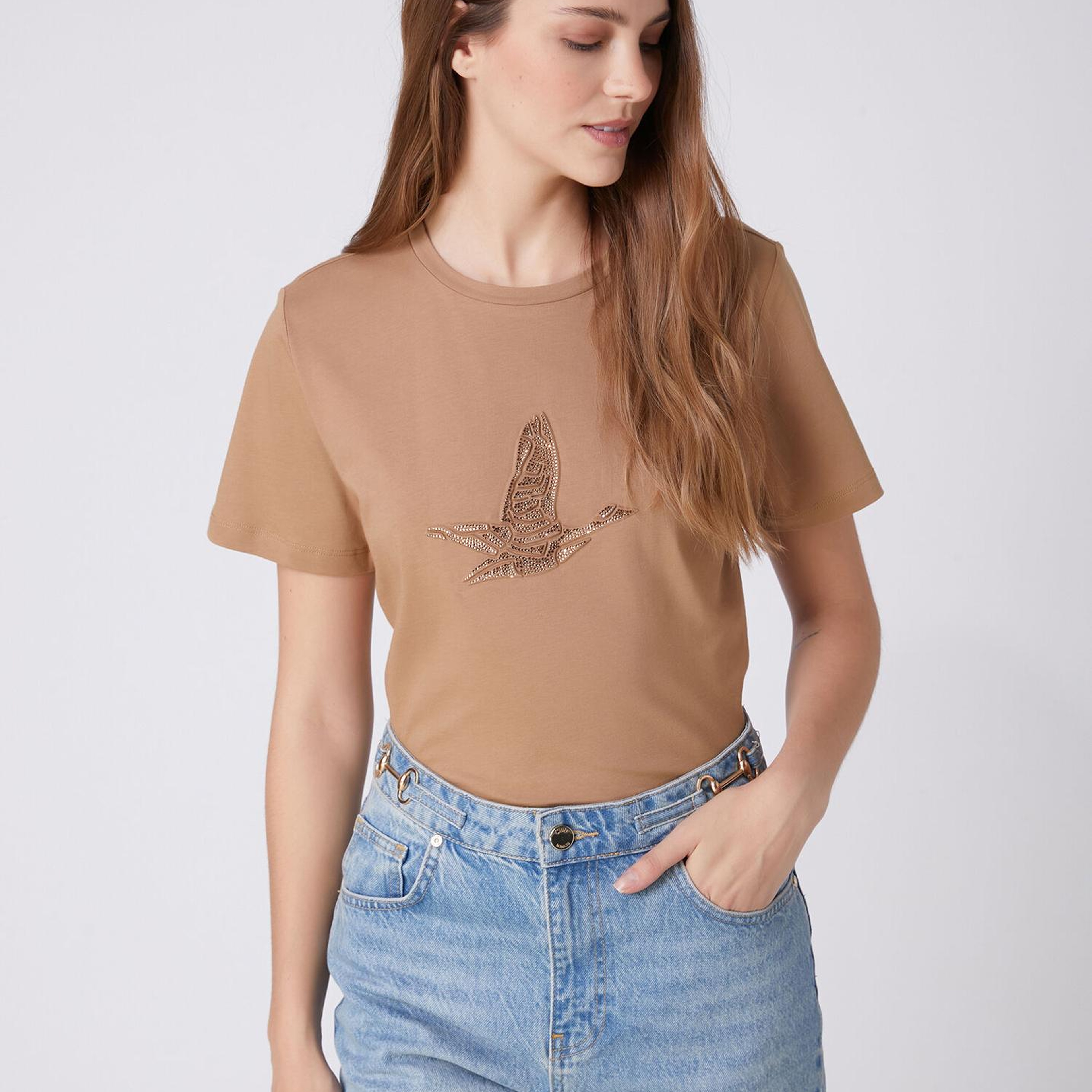 Beymen Club Kadın Camel Gofre Hotfix Logolu Sweatshirt