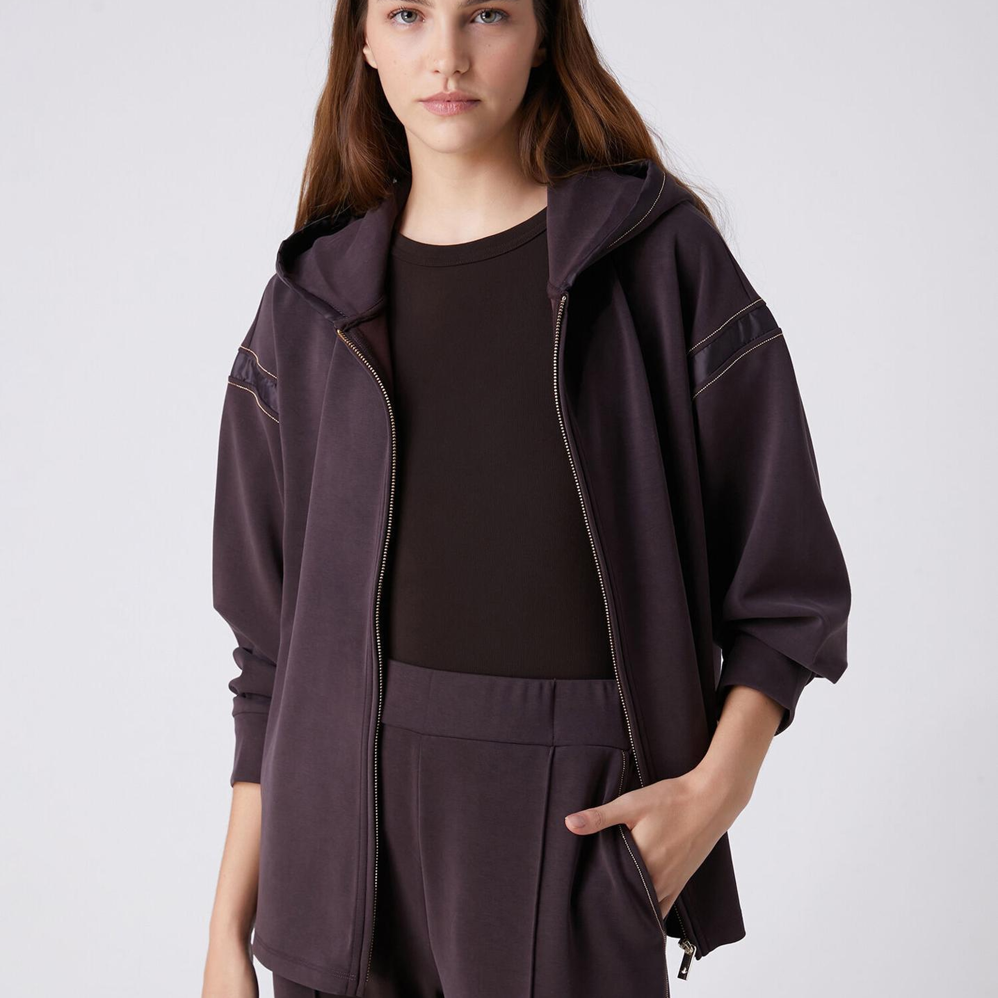 Beymen Club Kadın Mürdüm Kapüşonlu Zincir Detaylı Sweatshirt