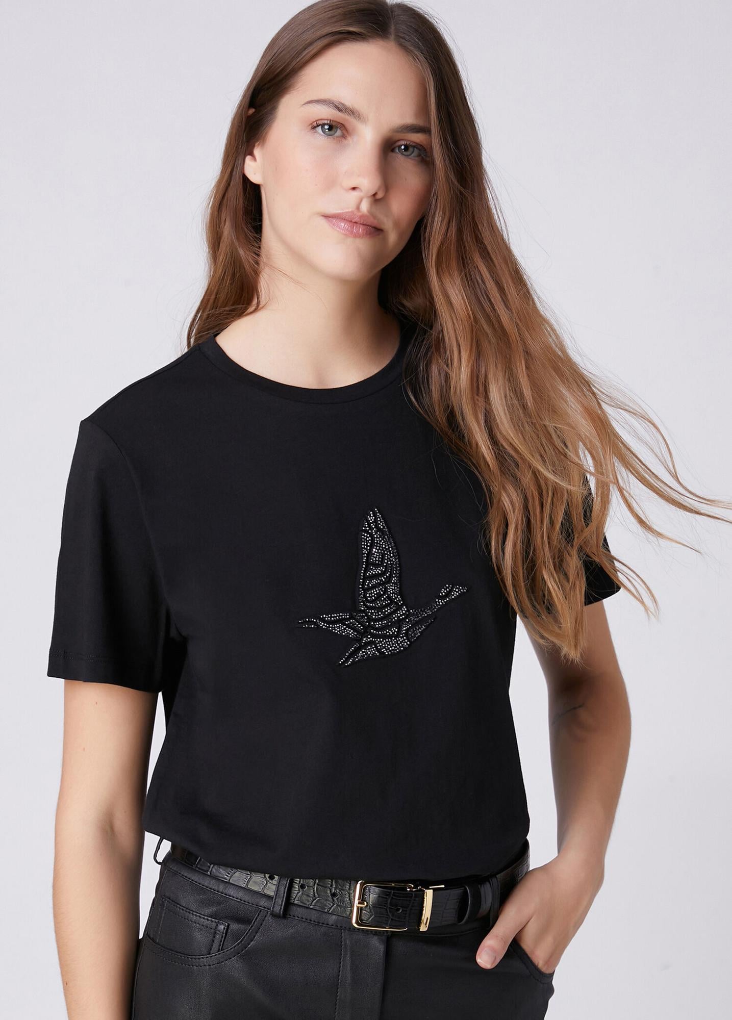 Beymen Club Kadın Siyah Hotfix Logolu T-shirt