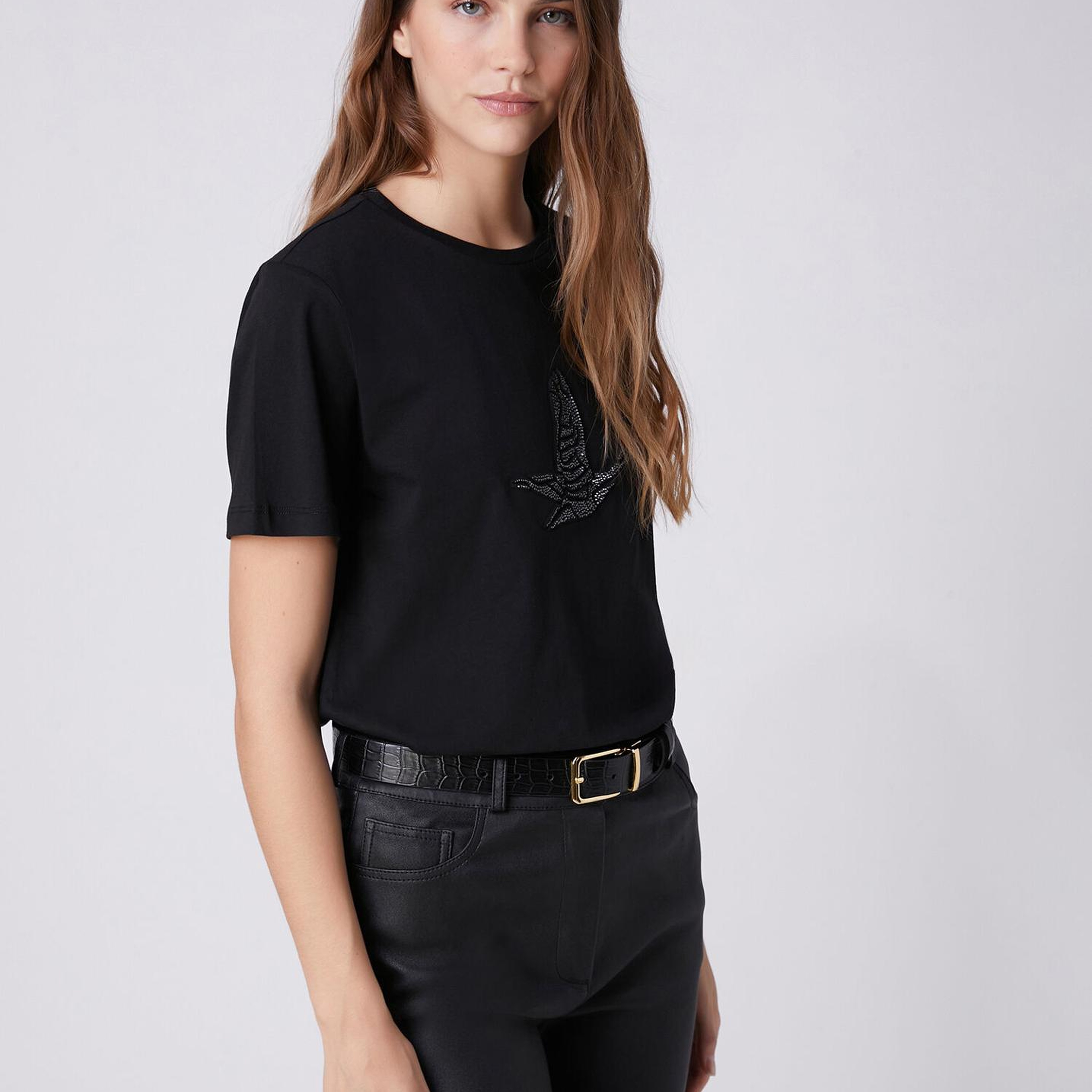 Beymen Club Kadın Siyah Hotfix Logolu T-shirt