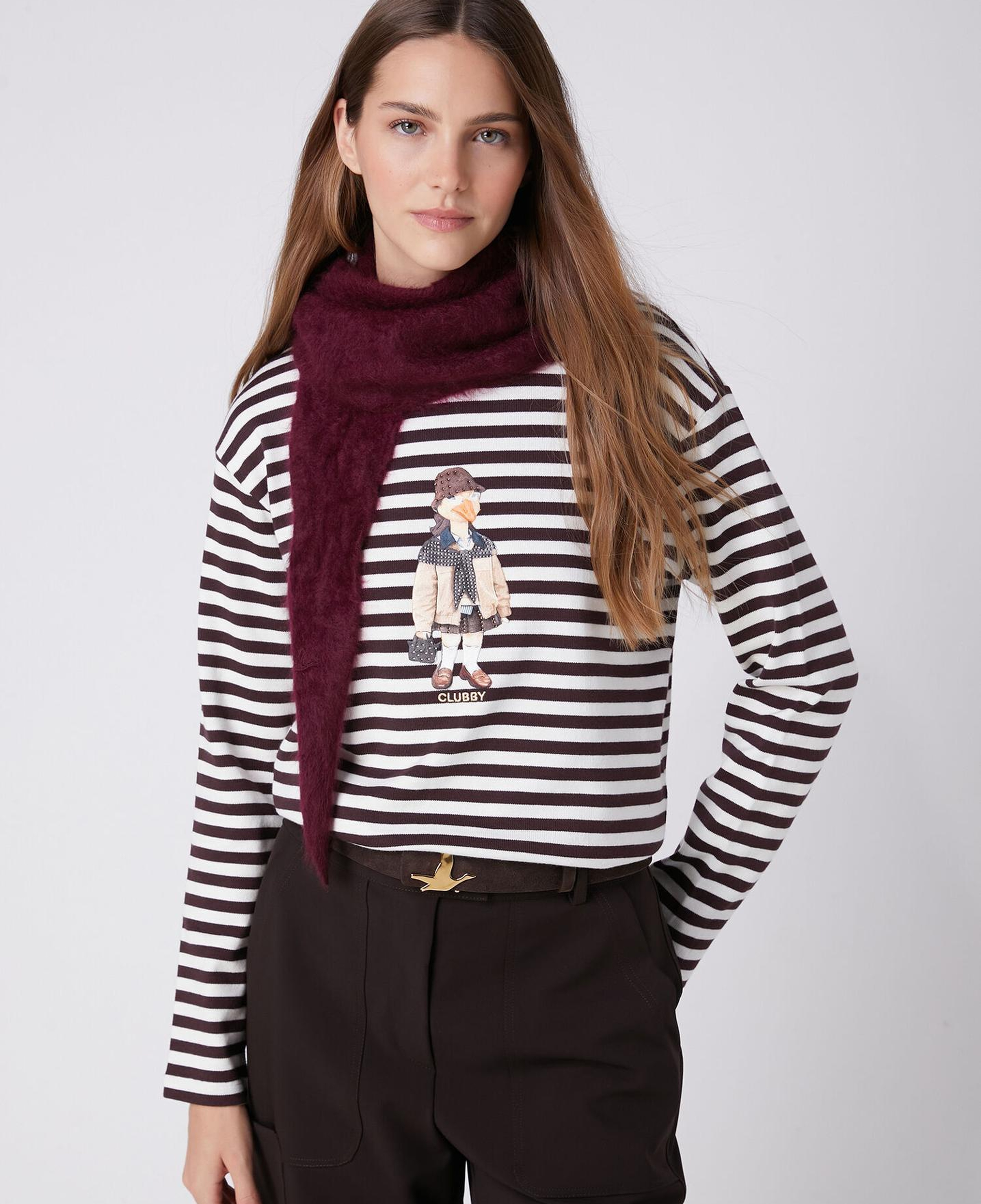 Beymen Club Kadın Clubby Bordo Beyaz Çizgili Taşlı Sweatshirt