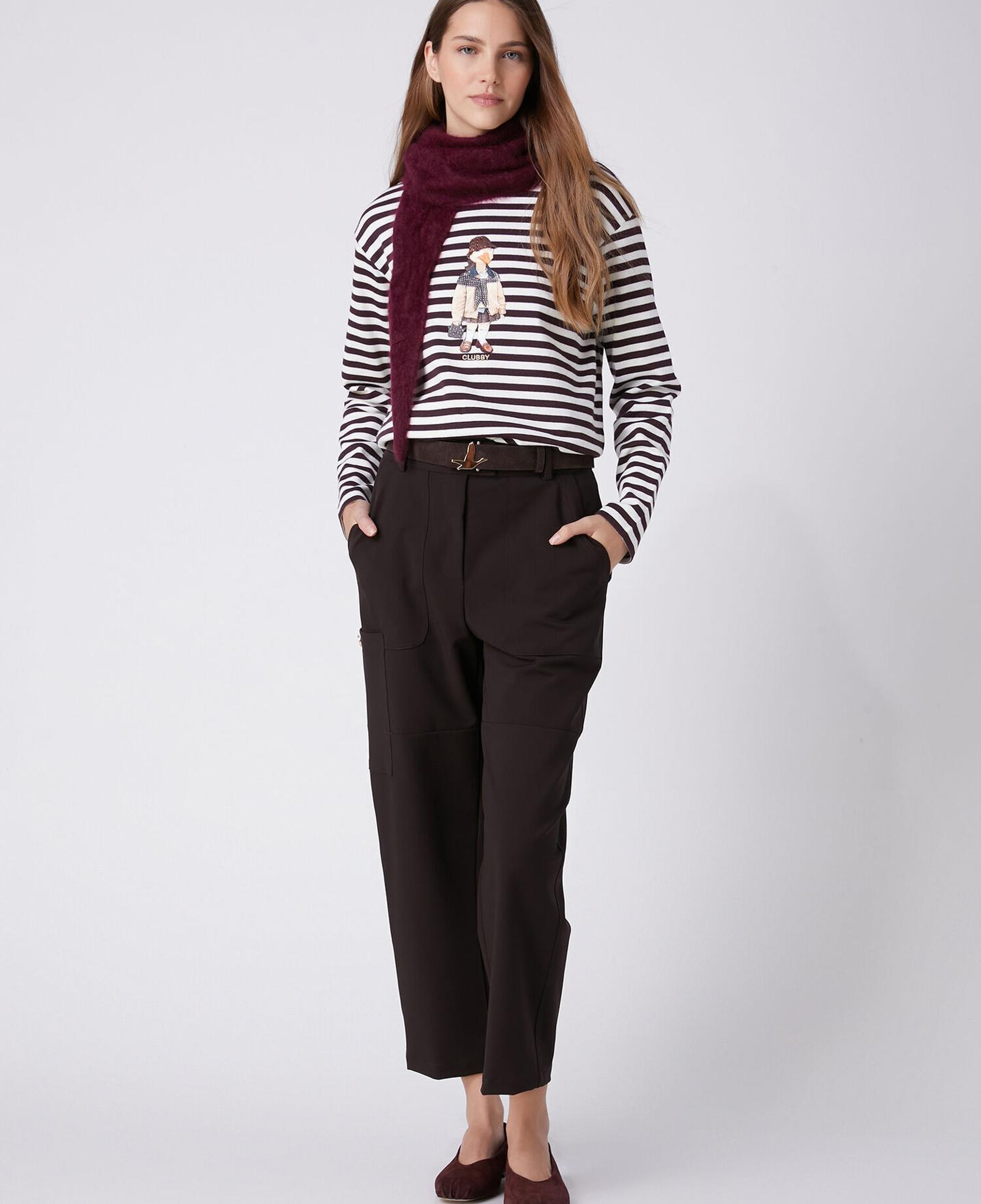 Beymen Club Kadın Clubby Bordo Beyaz Çizgili Taşlı Sweatshirt