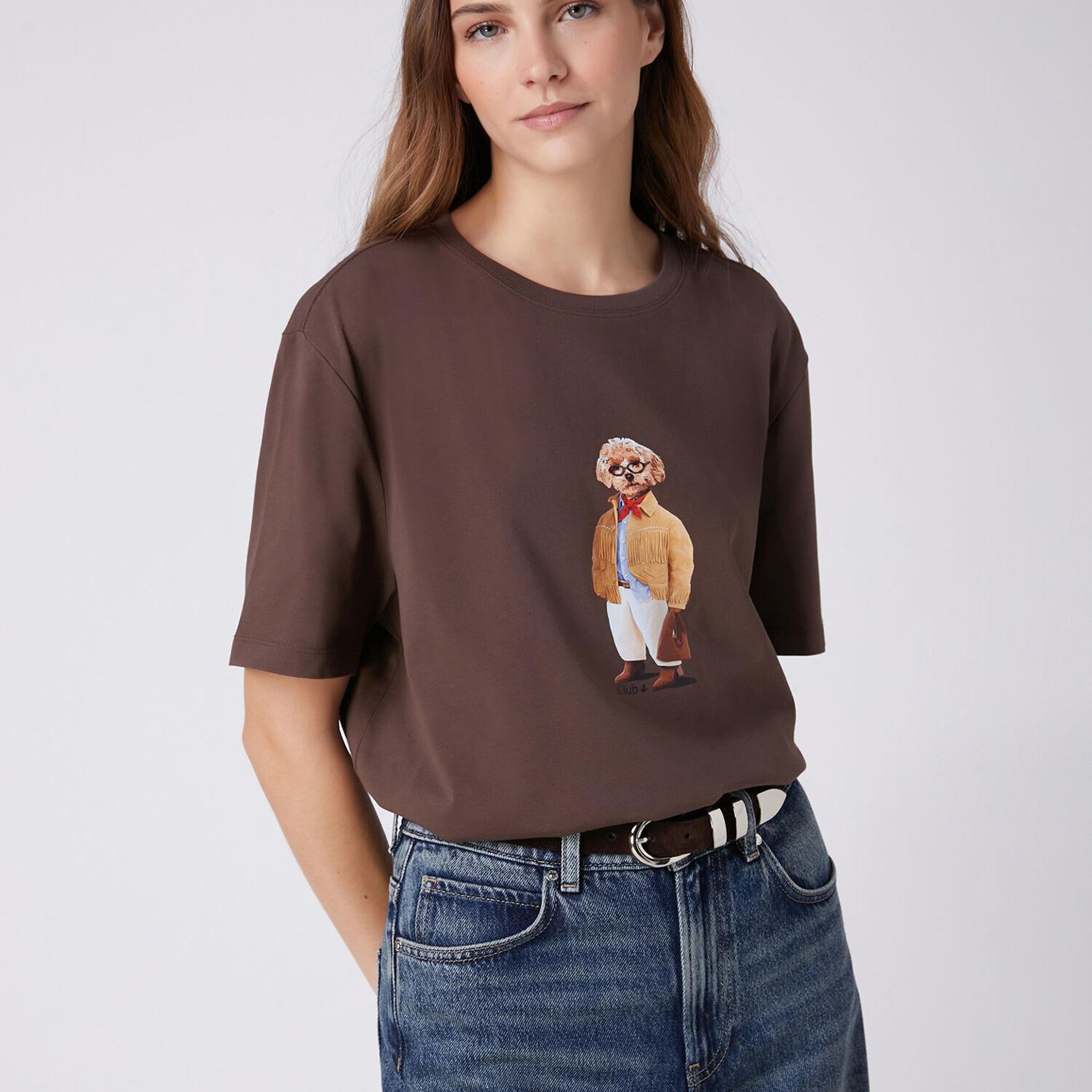 Beymen Club Kadın Kahverengi Köpek Baskılı T-shirt