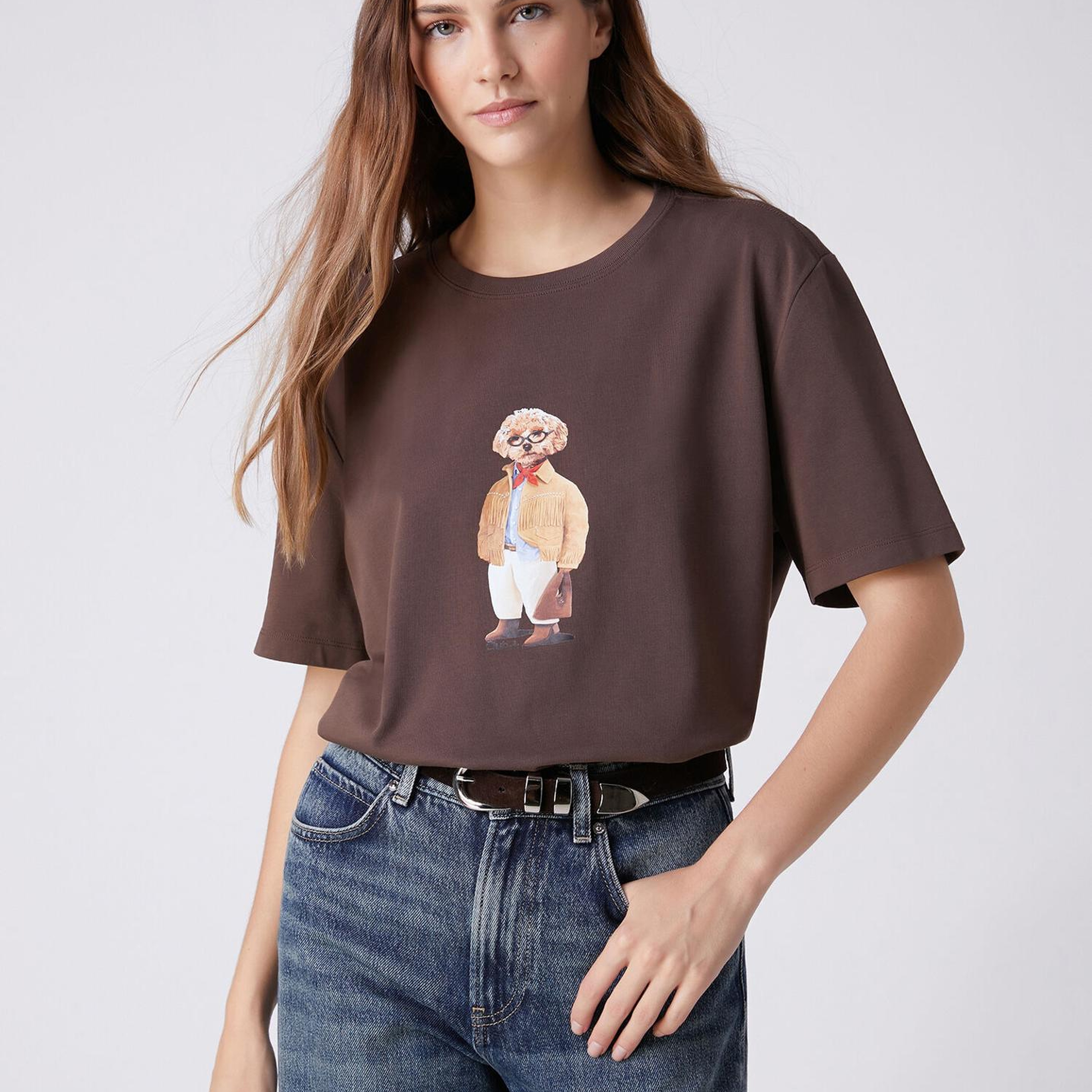 Beymen Club Kadın Kahverengi Köpek Baskılı T-shirt
