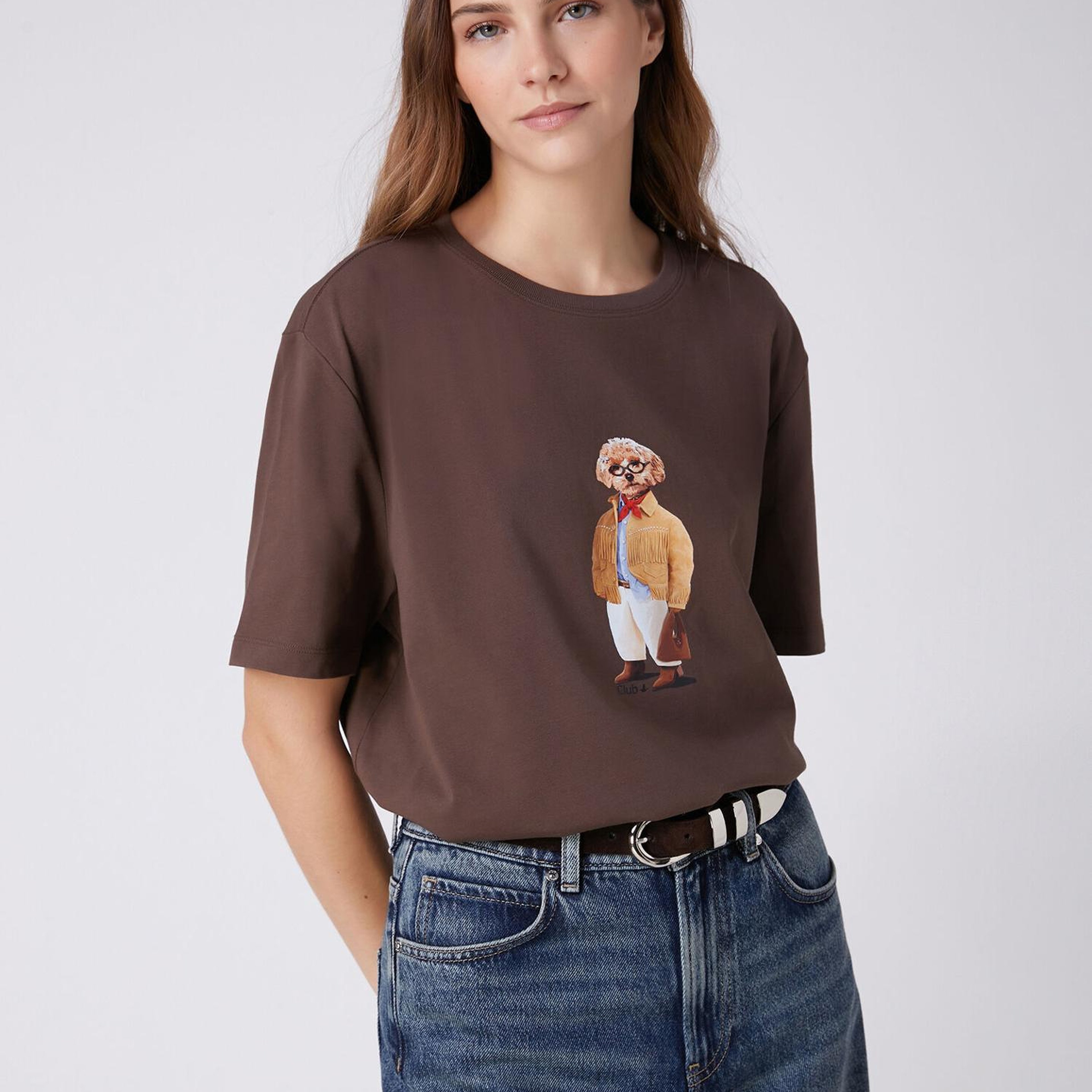 Beymen Club Kadın Kahverengi Köpek Baskılı T-shirt