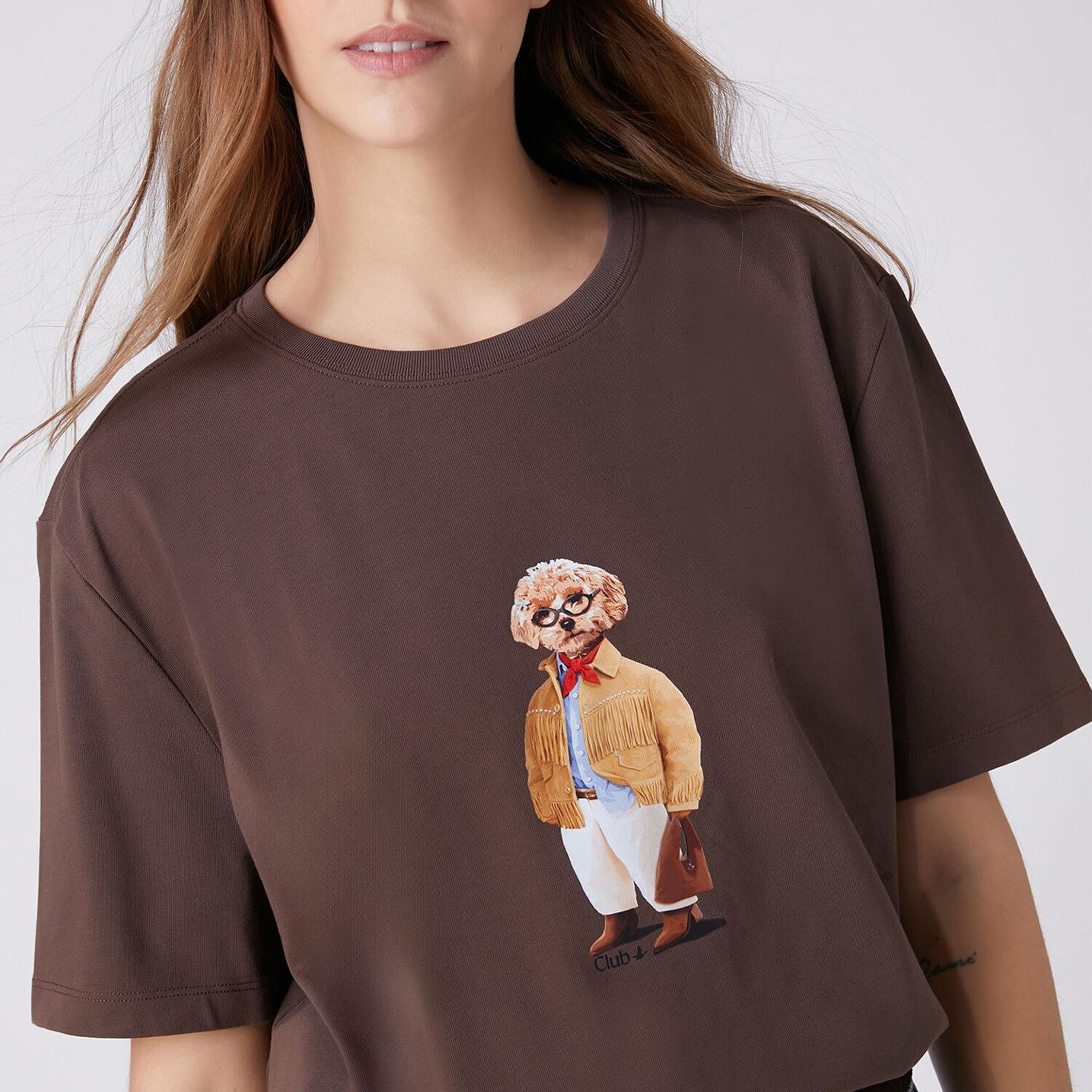 Beymen Club Kadın Kahverengi Köpek Baskılı T-shirt