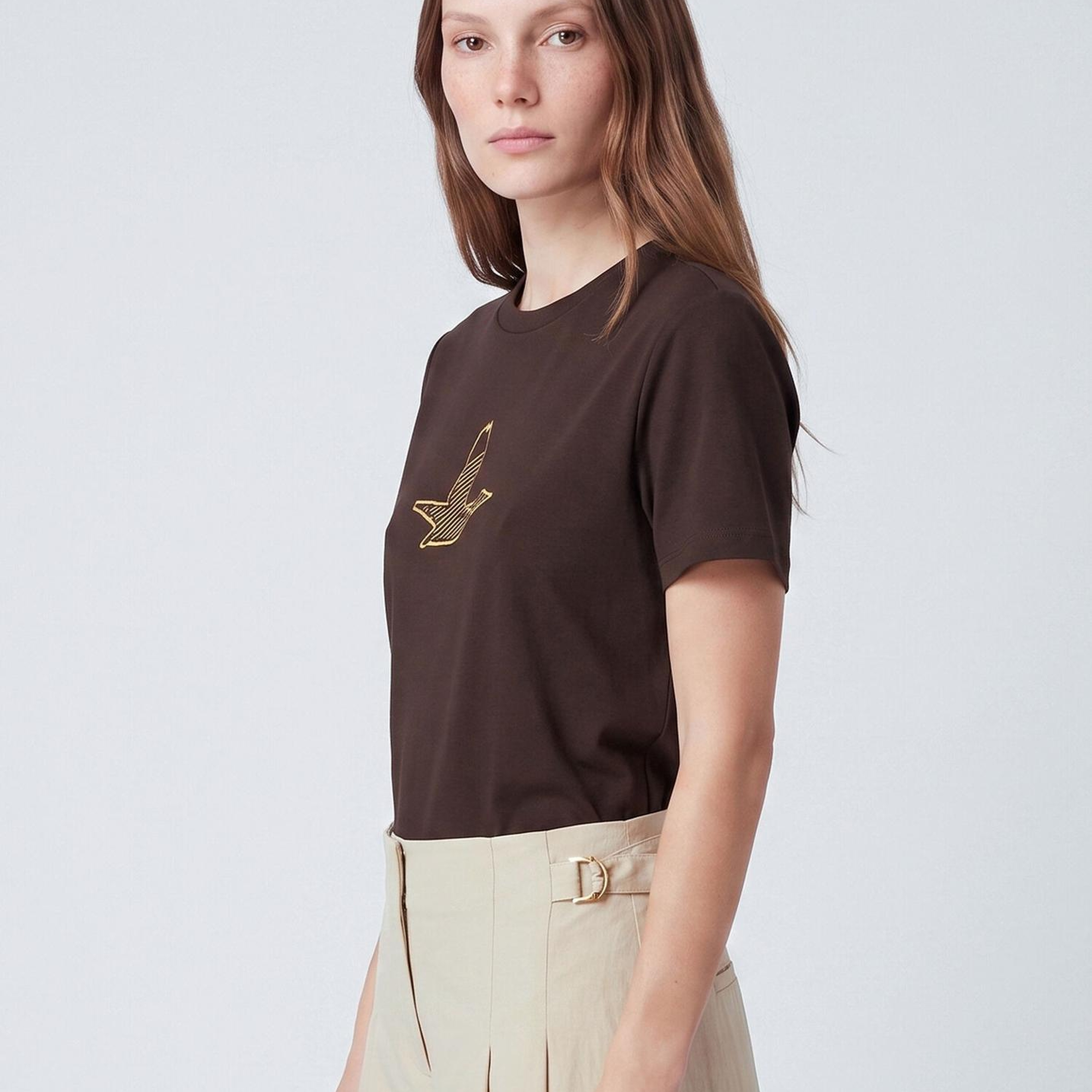Beymen Club Kadın Kahverengi Gold Logolu T-shirt