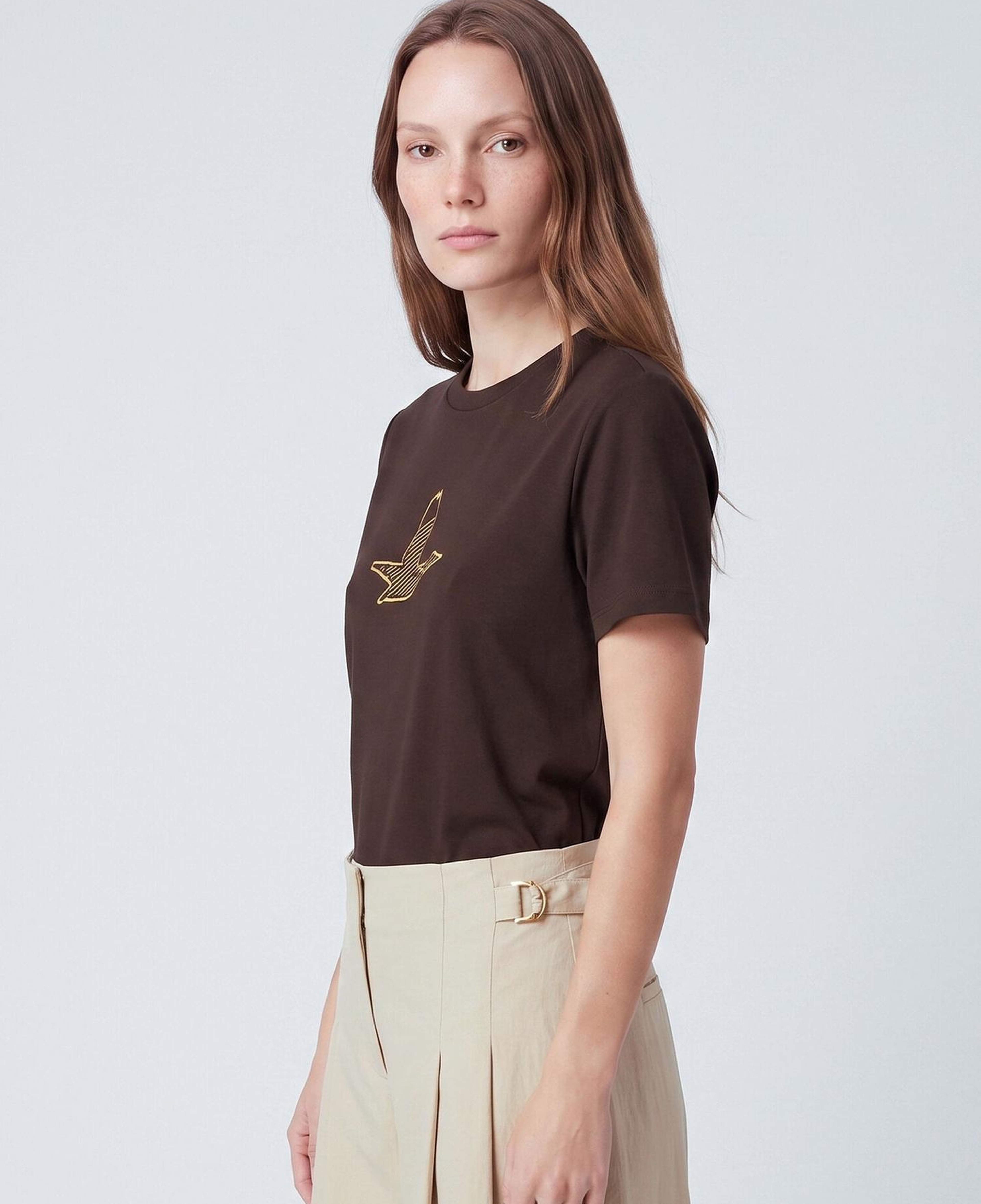 Beymen Club Kadın Kahverengi Gold Logolu T-shirt