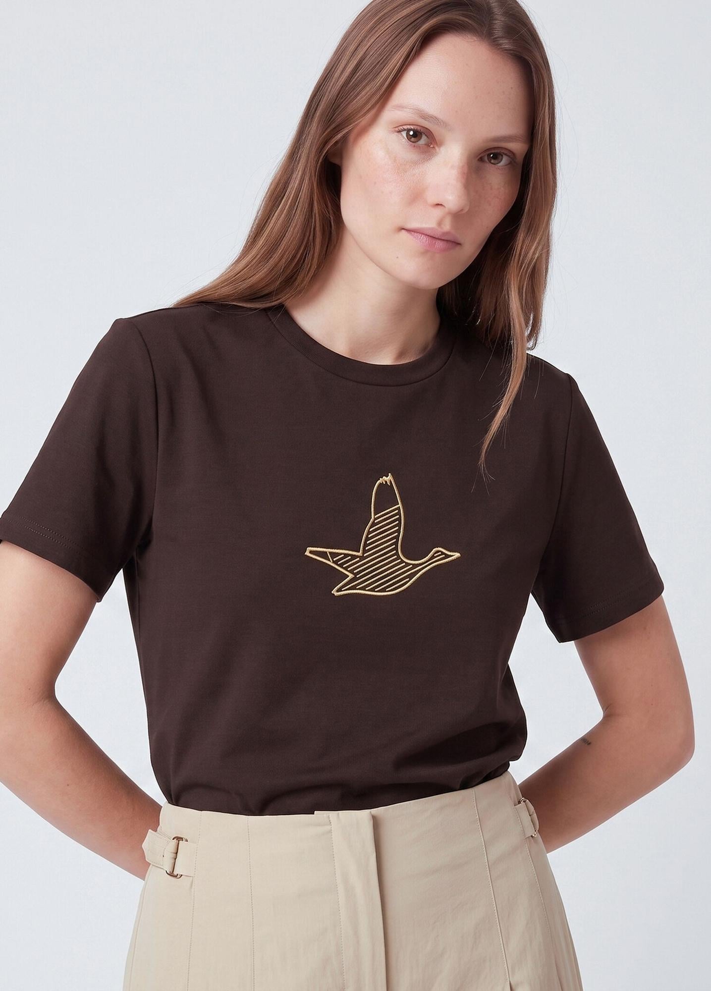 Beymen Club Kadın Kahverengi Gold Logolu T-shirt
