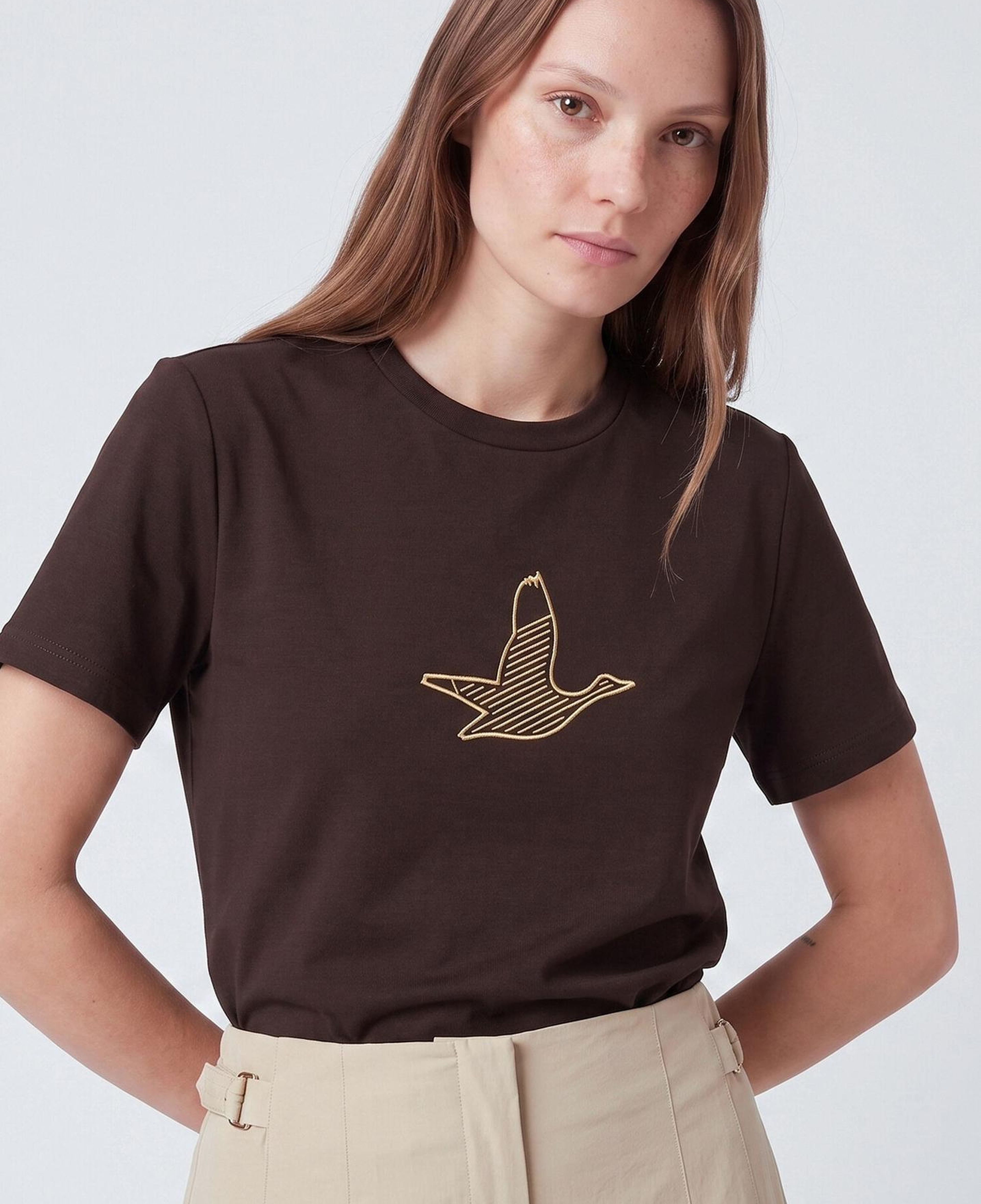 Beymen Club Kadın Kahverengi Gold Logolu T-shirt
