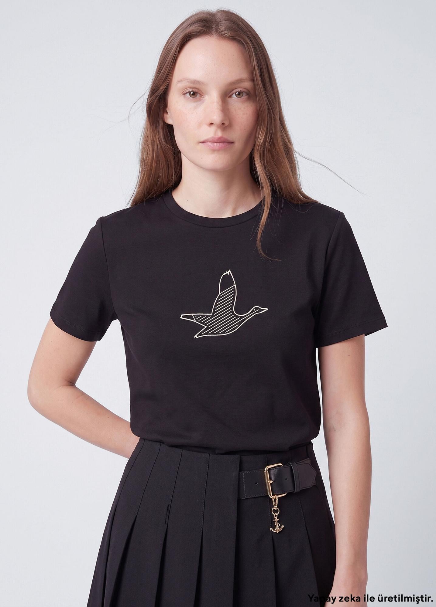 Beymen Club Kadın Siyah Silver Logolu T-shirt
