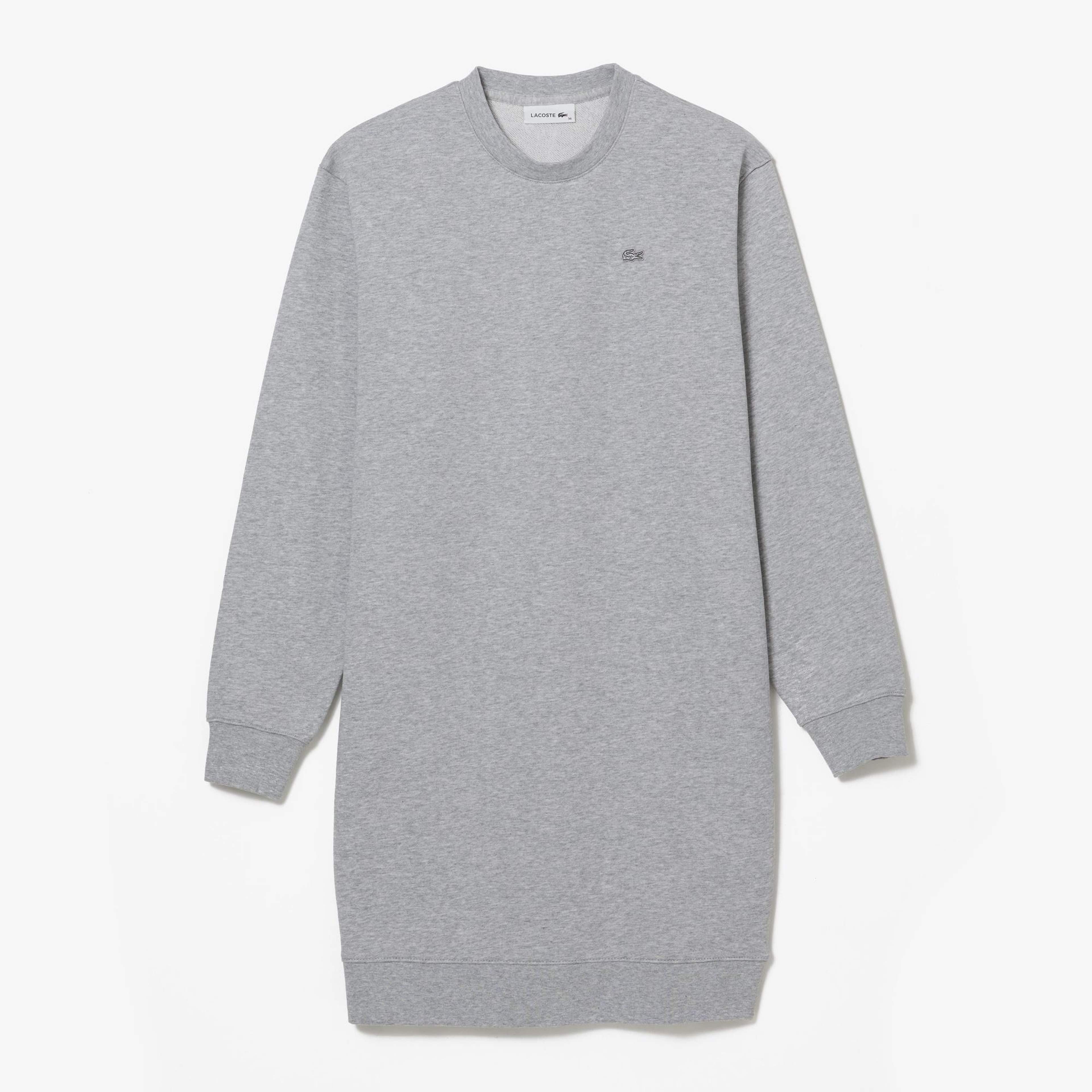 Lacoste Kadın Loose Fit Uzun Kollu Bisiklet Yaka Desenli Gri Elbise