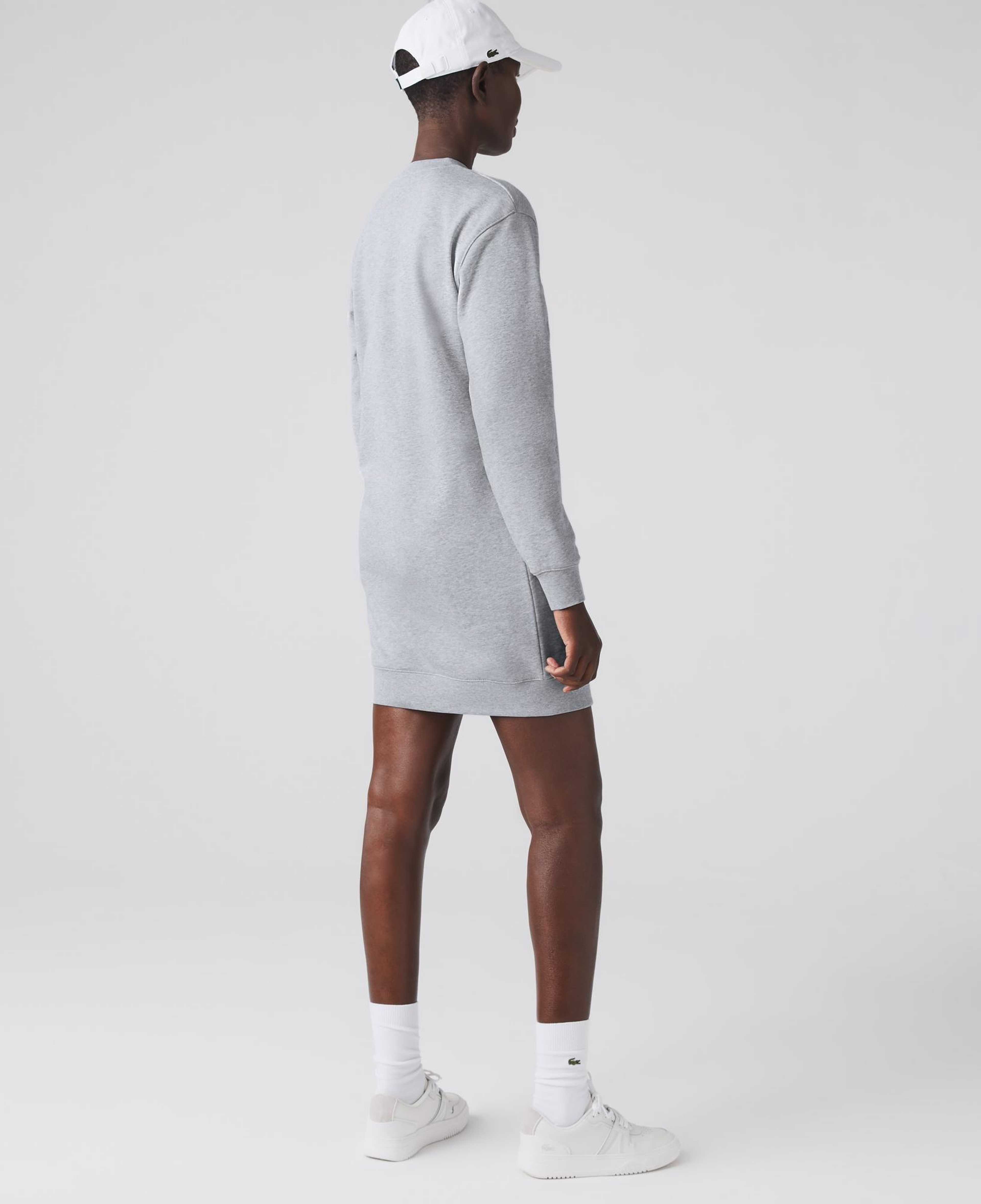 Lacoste Kadın Loose Fit Uzun Kollu Bisiklet Yaka Desenli Gri Elbise