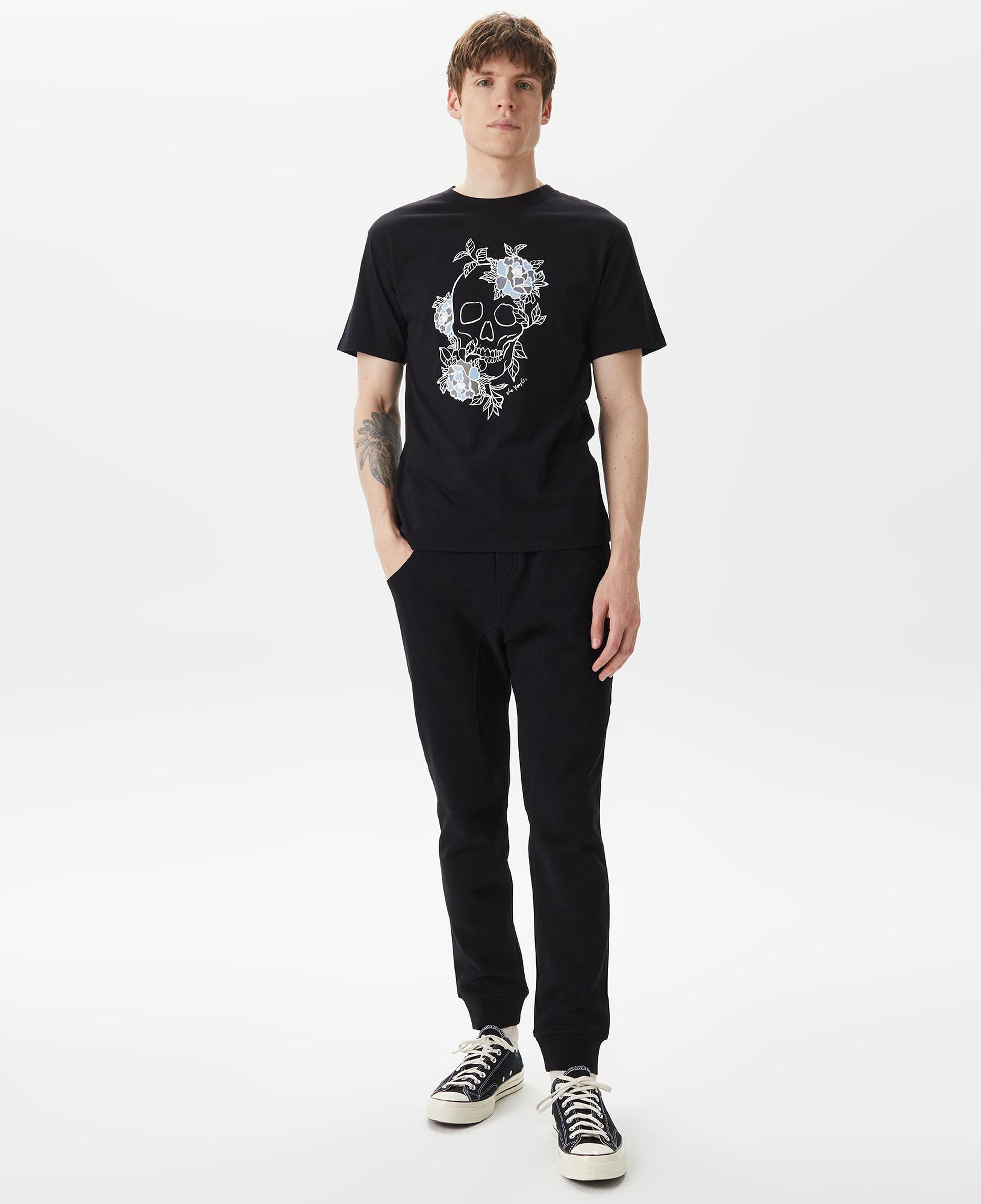 ERKEK BASKILI BİSİKLET YAKA SİYAH T-SHIRT
