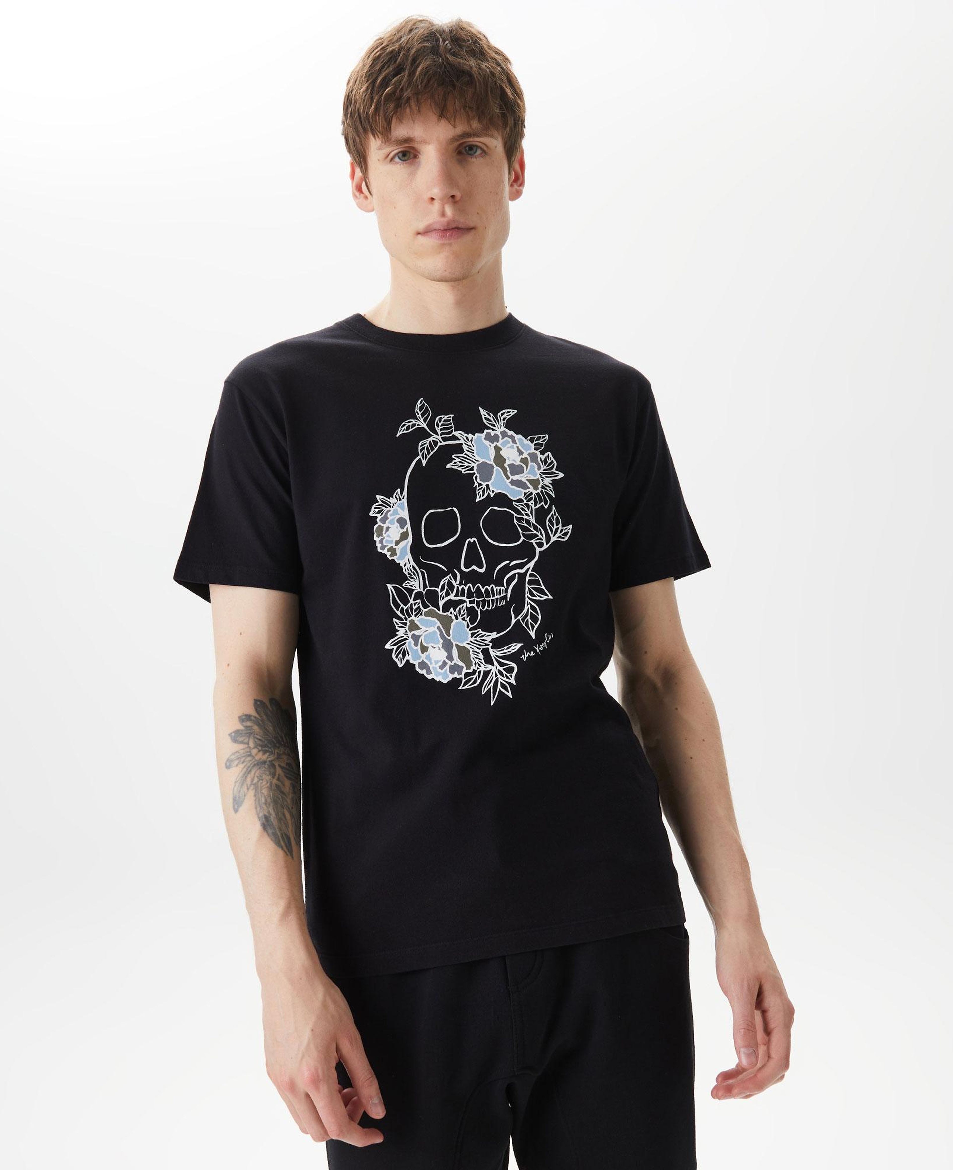 ERKEK BASKILI BİSİKLET YAKA SİYAH T-SHIRT
