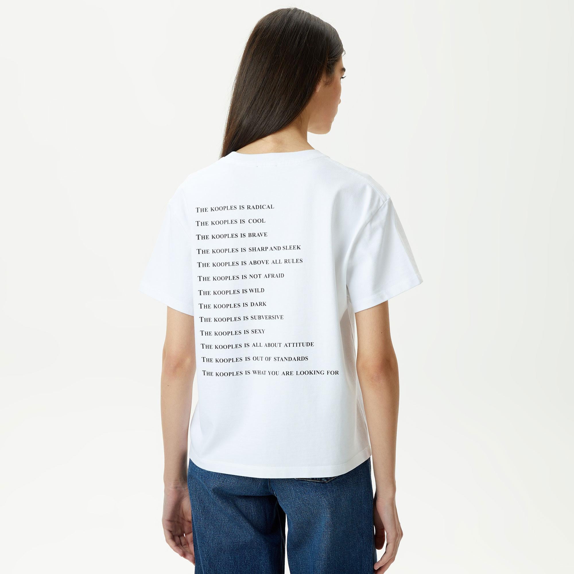 Kadın Baskılı Bisiklet Yaka Beyaz T-Shirt