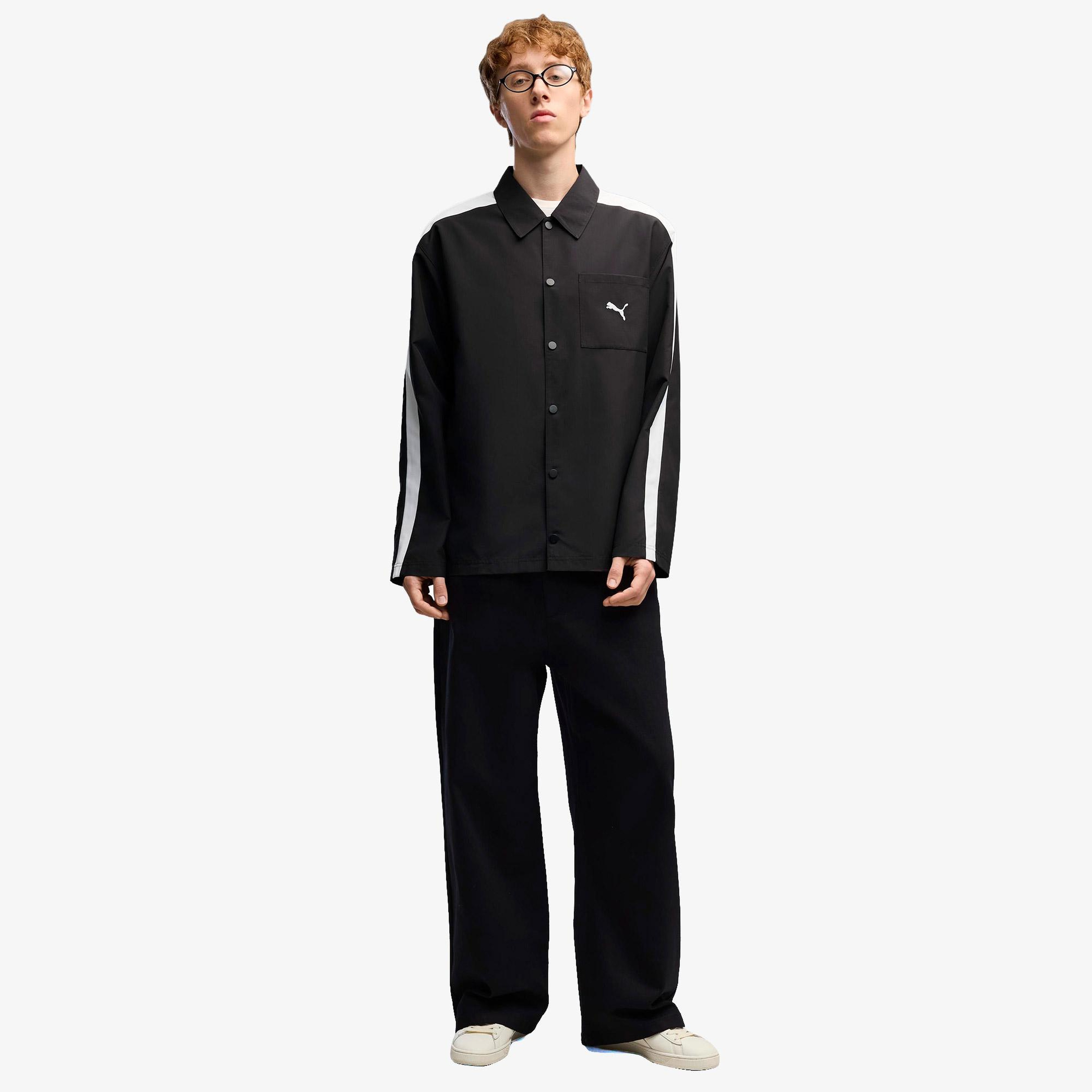 Puma T7 Relaxed Woven Overshirt Erkek Siyah Gömlek