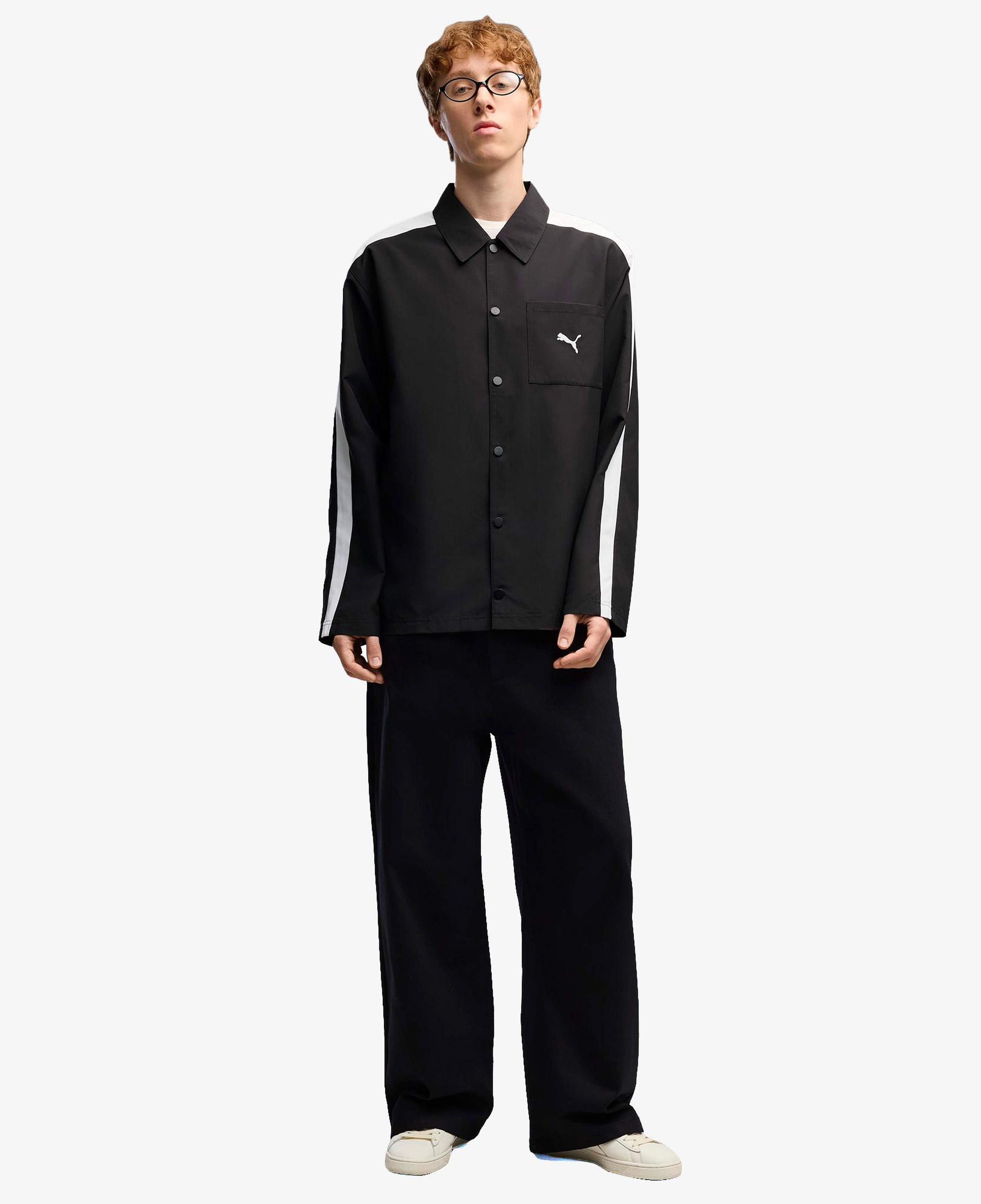 Puma T7 Relaxed Woven Overshirt Erkek Siyah Gömlek