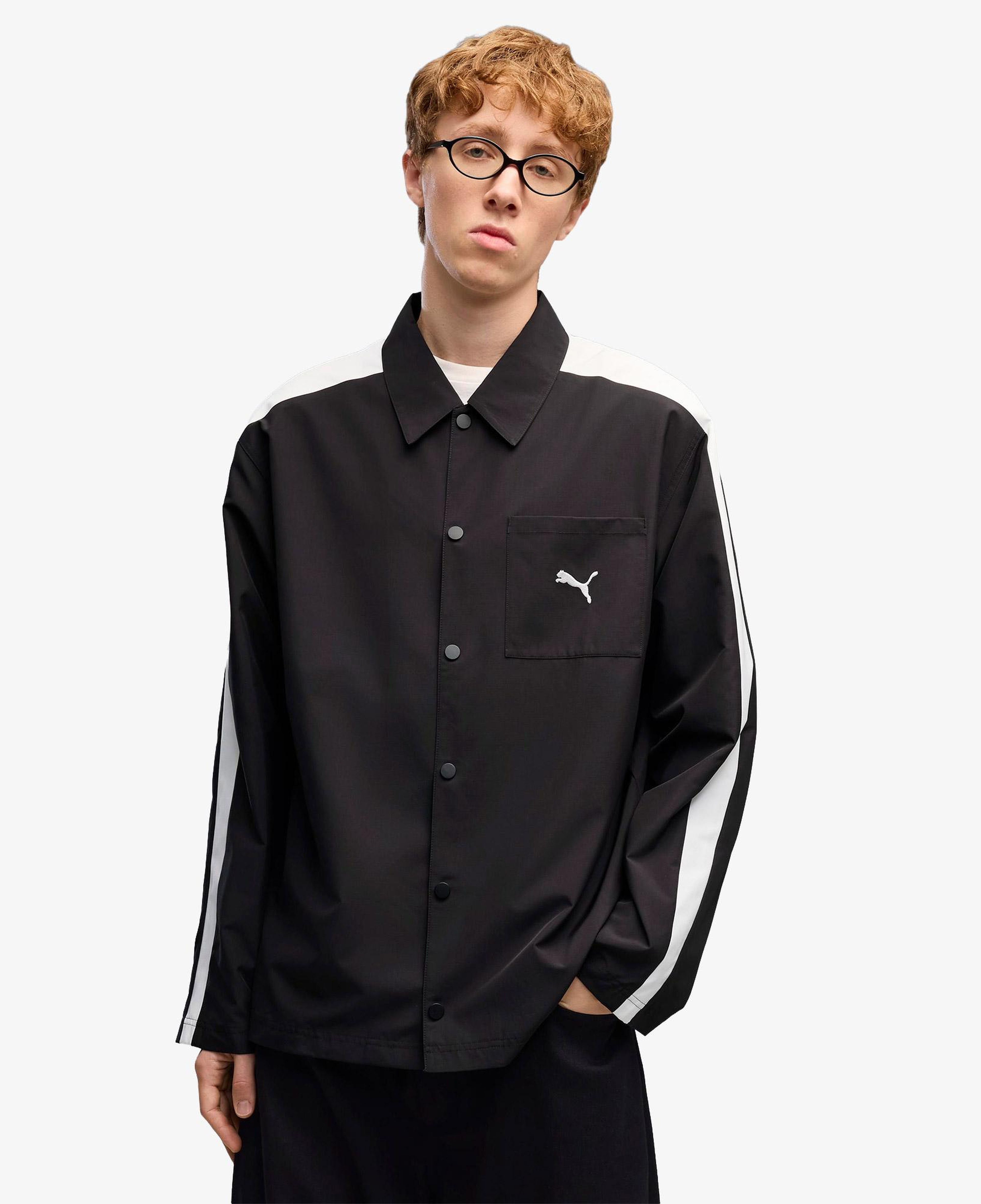 Puma T7 Relaxed Woven Overshirt Erkek Siyah Gömlek