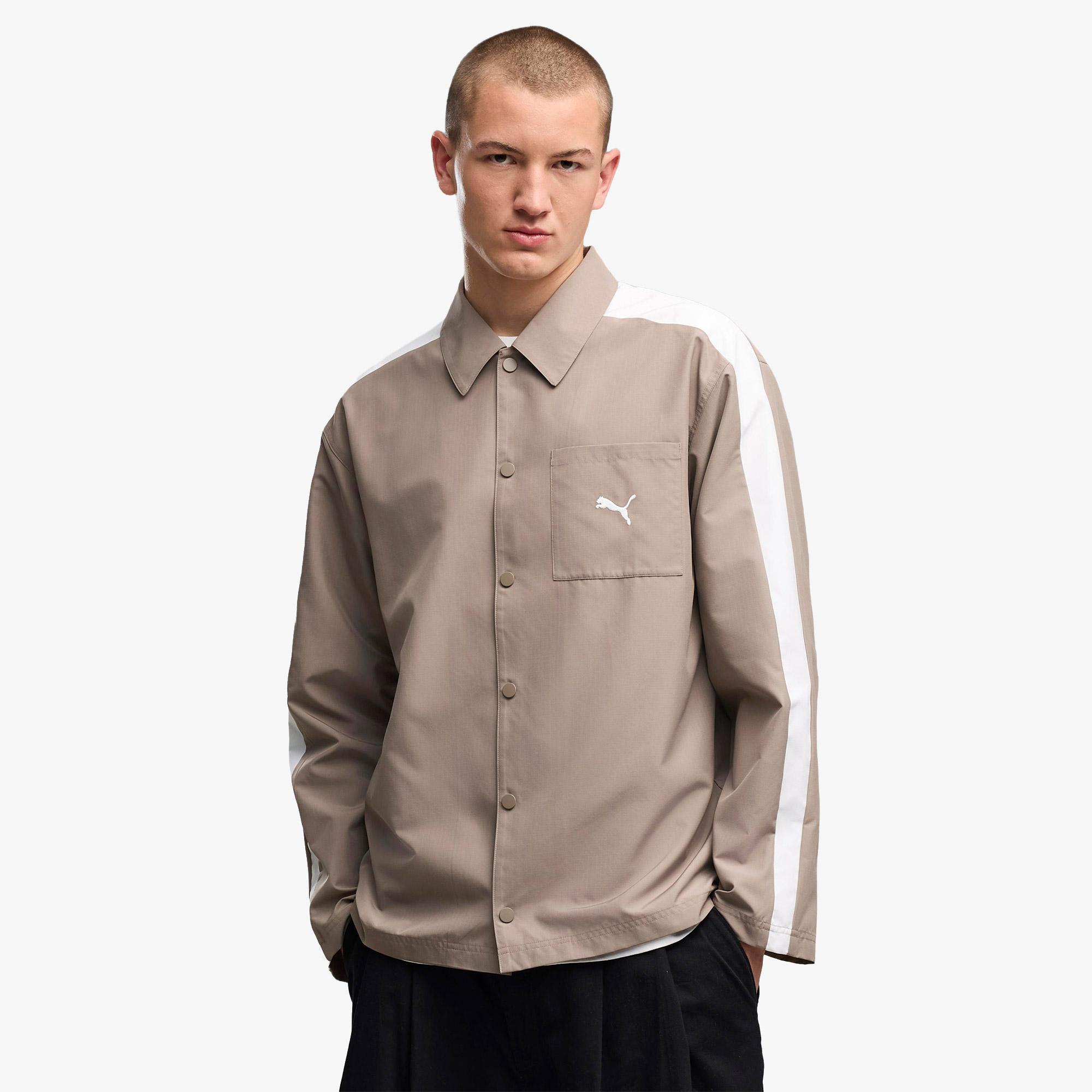 Puma T7 Relaxed Woven Overshirt Erkek Gri Gömlek