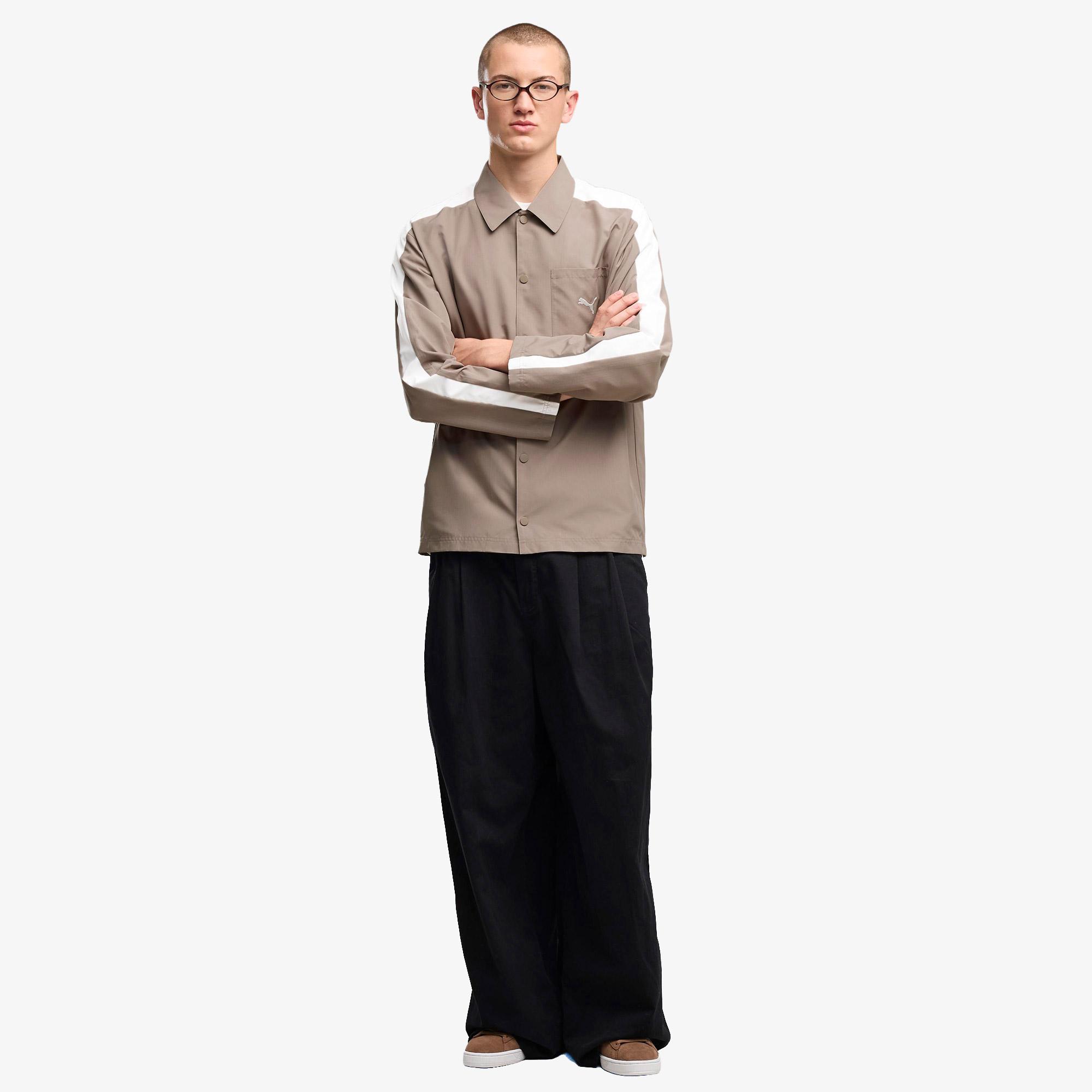 Puma T7 Relaxed Woven Overshirt Erkek Gri Gömlek