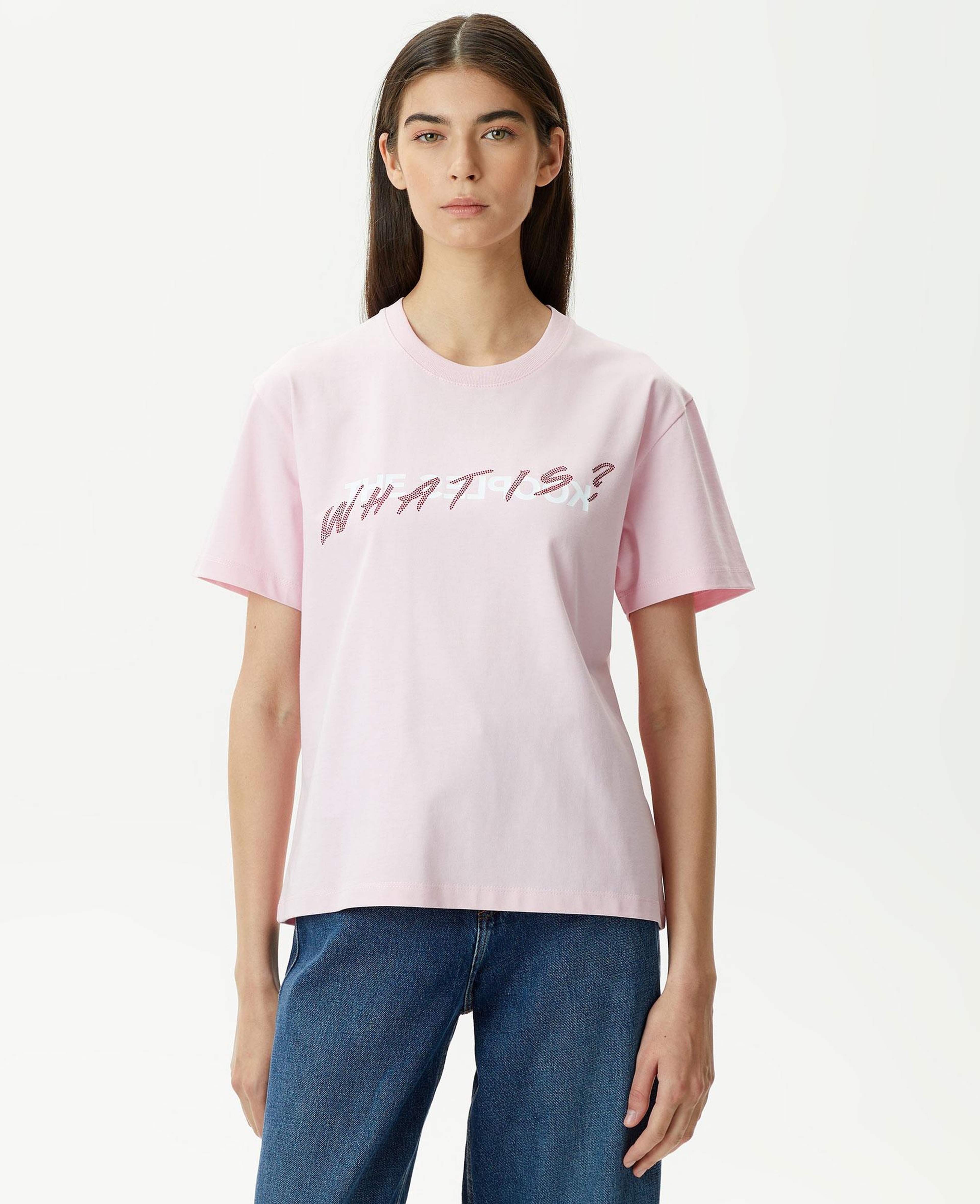 KADIN BASKILI BİSİKLET YAKA PEMBE T-SHIRT