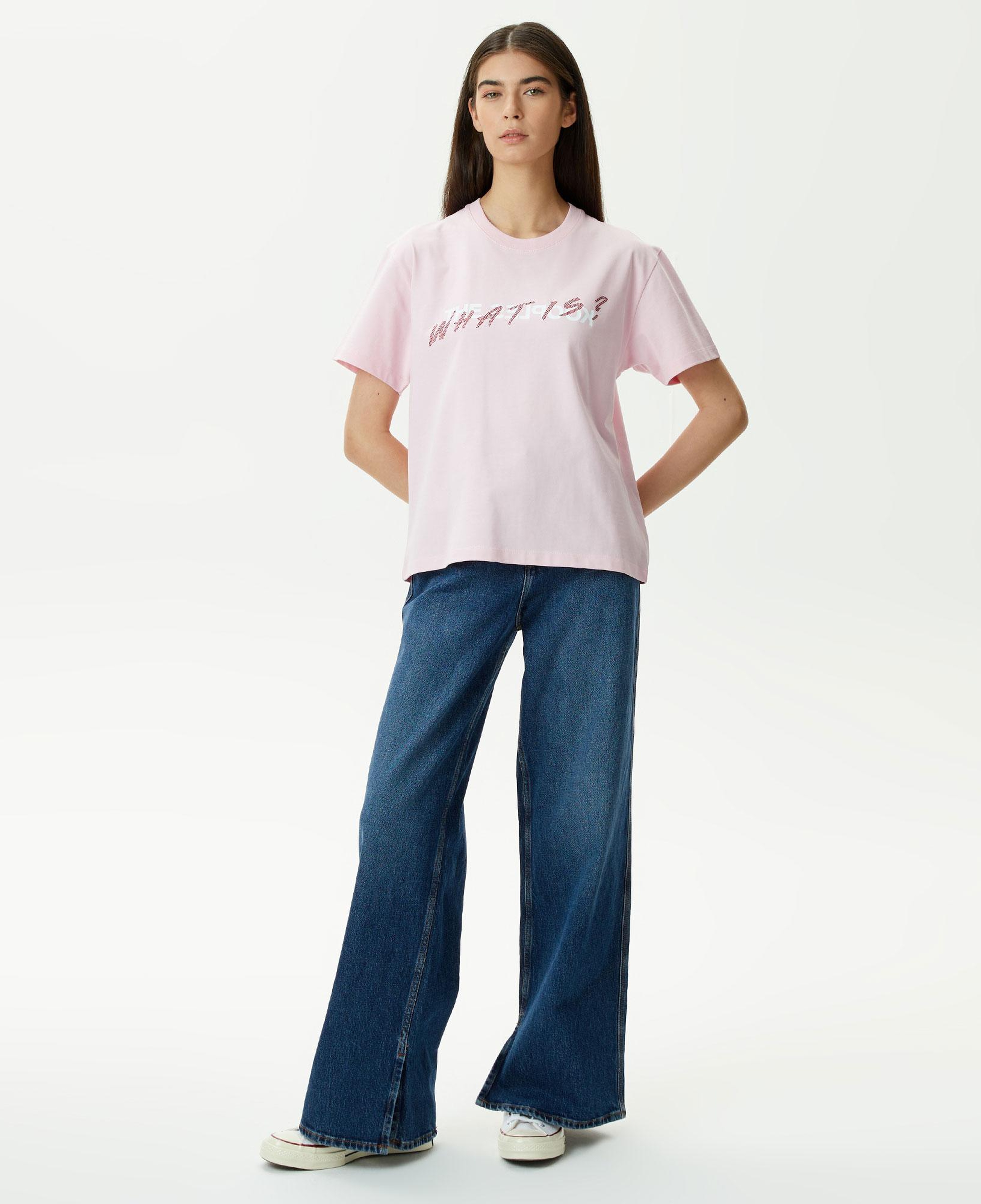 KADIN BASKILI BİSİKLET YAKA PEMBE T-SHIRT