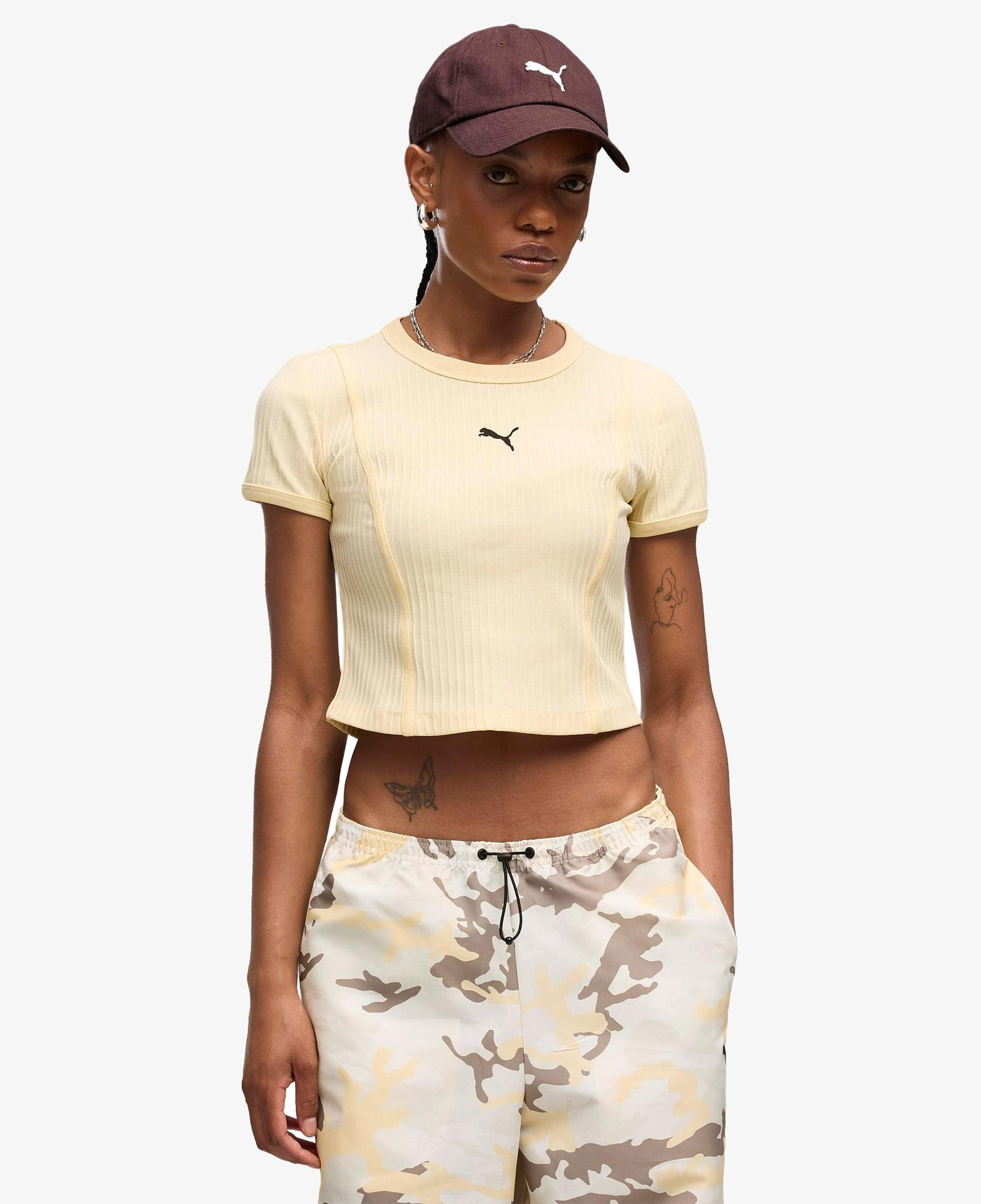 Puma Essential Ribbed Baby Kadın Bej T-Shirt