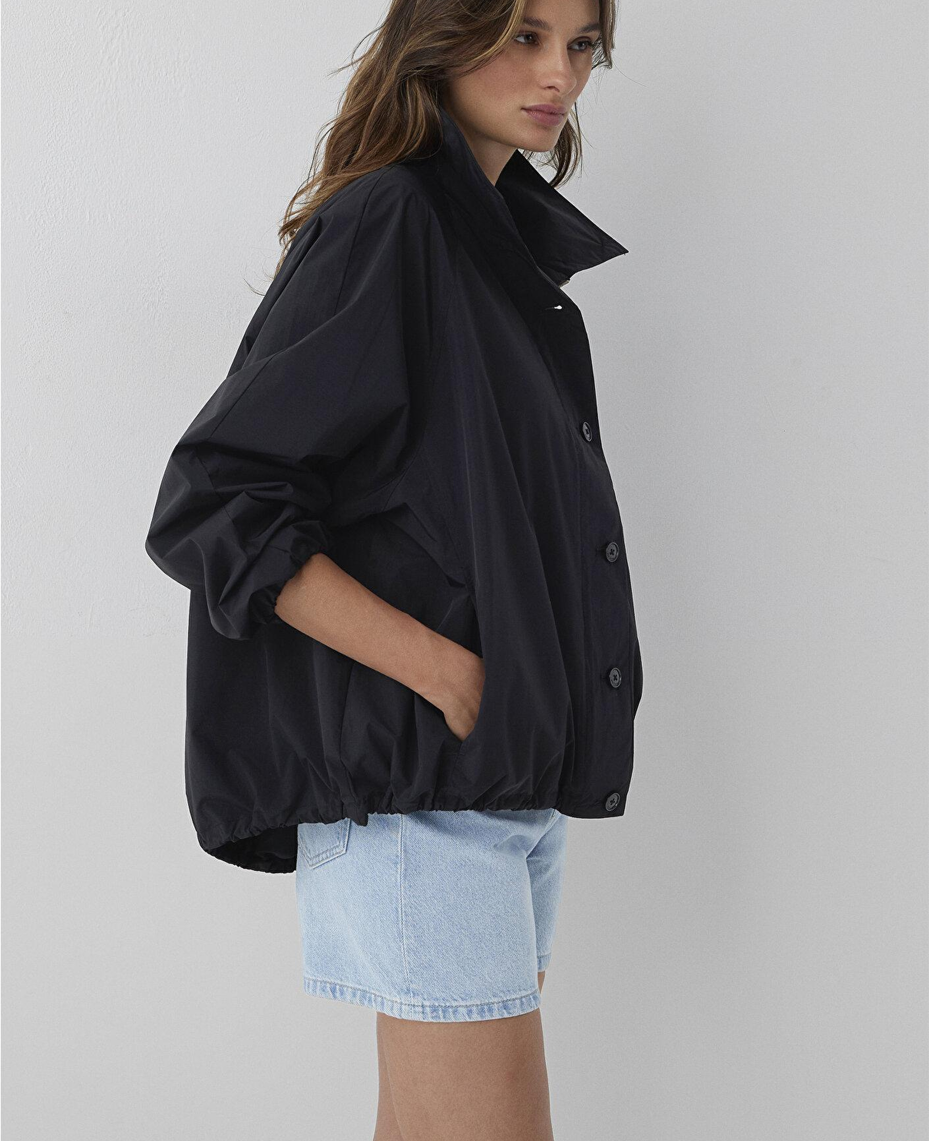 Mavi Dik Yaka Siyah Ceket Oversize / Geniş Kesim 1110870-900