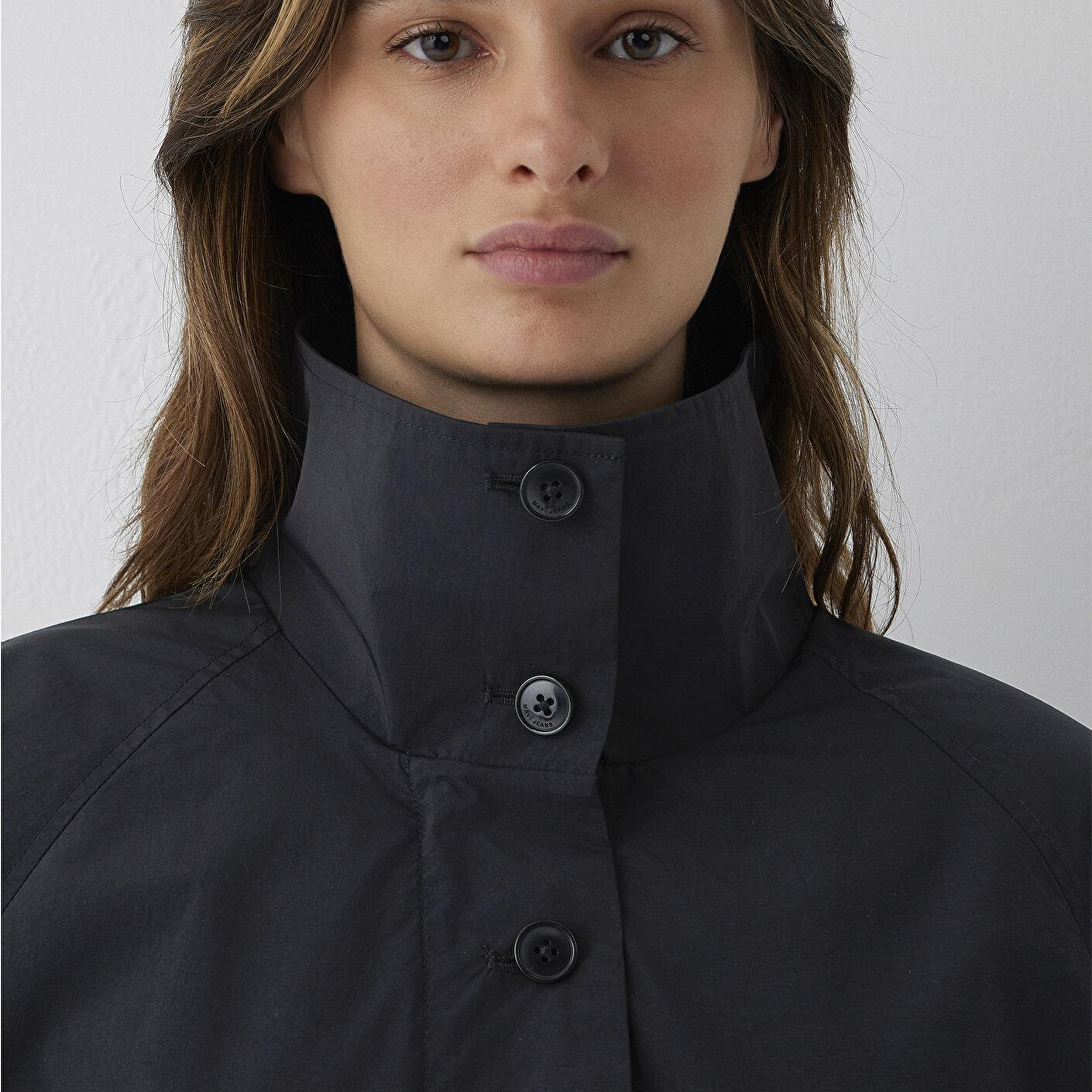 Mavi Dik Yaka Siyah Ceket Oversize / Geniş Kesim 1110870-900