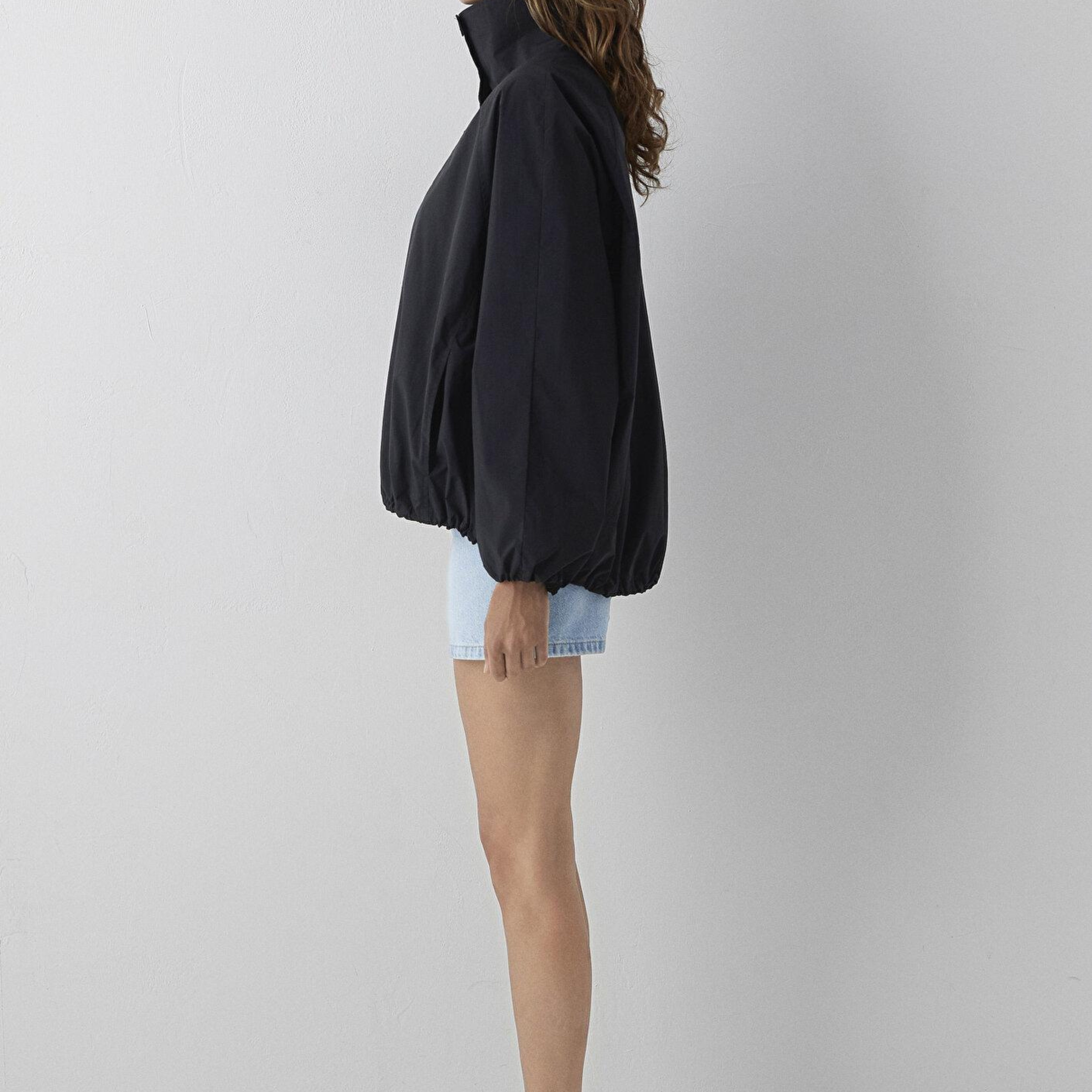 Mavi Dik Yaka Siyah Ceket Oversize / Geniş Kesim 1110870-900
