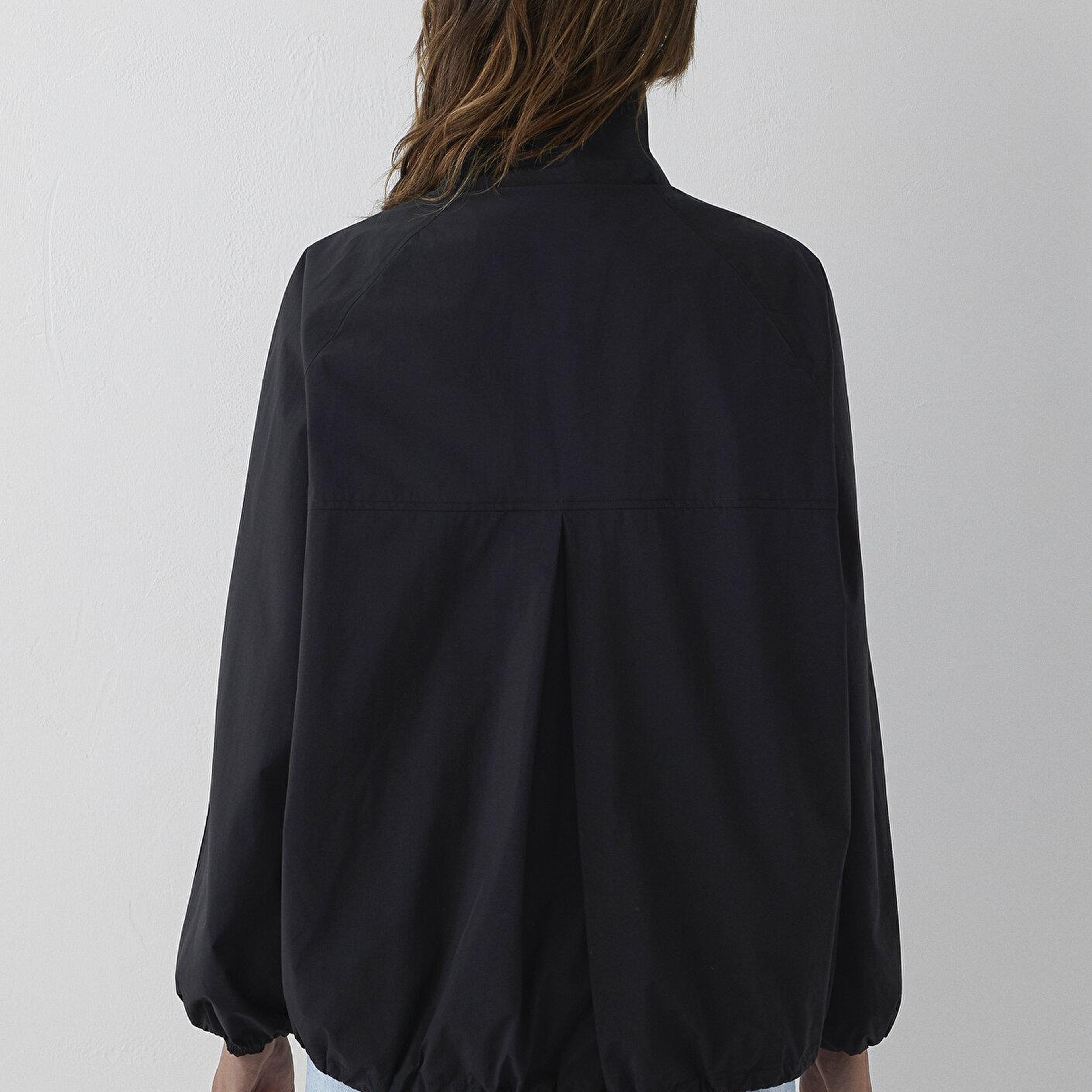 Mavi Dik Yaka Siyah Ceket Oversize / Geniş Kesim 1110870-900