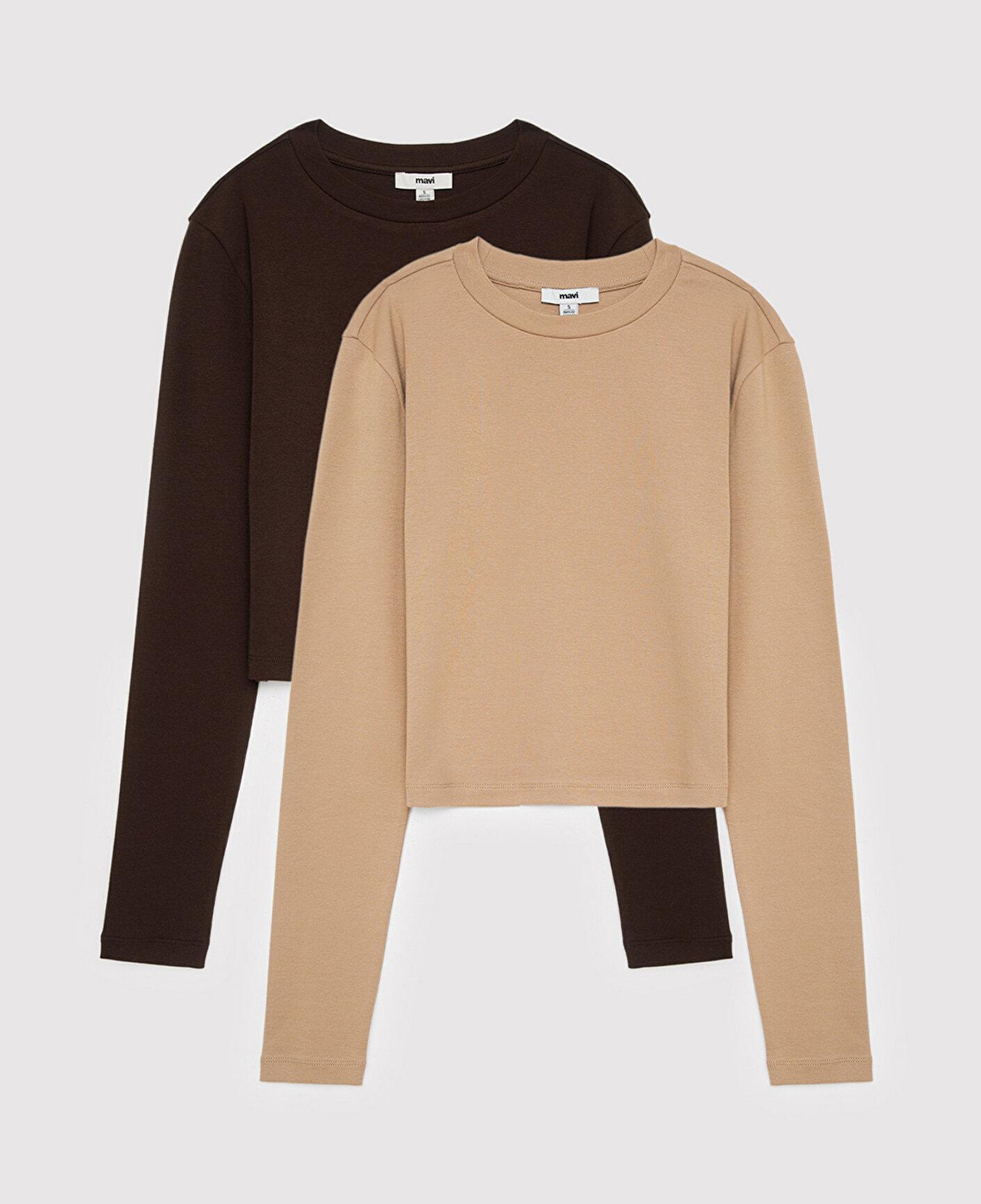 Mavi 2li Uzun Kollu Crop Basic Tişört Fitted / Vücuda Oturan Kesim 1613021-70240