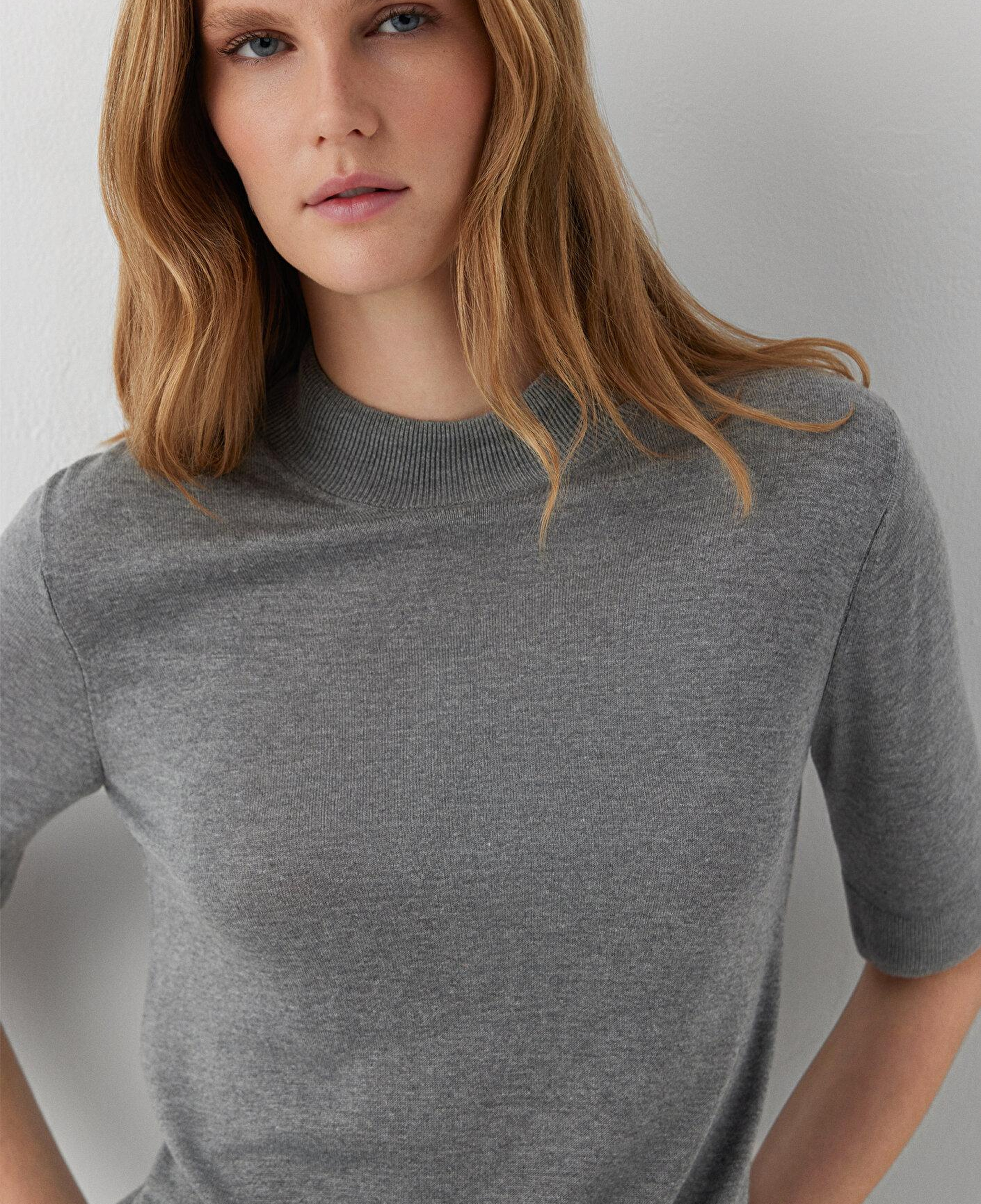 Mavi Yarı Dik Yaka Gri Triko Slim Fit / Dar Kesim 1711007-83096