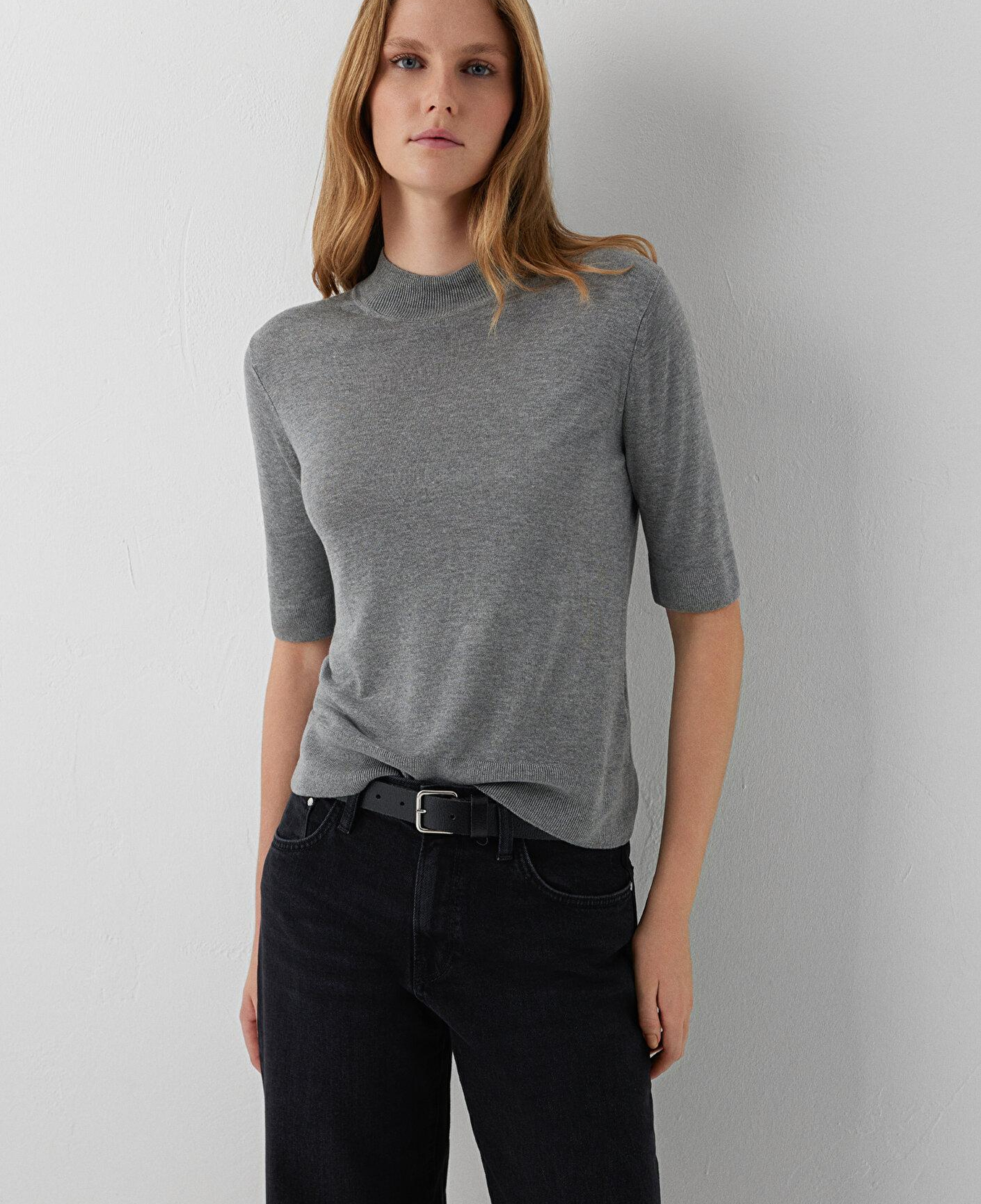 Mavi Yarı Dik Yaka Gri Triko Slim Fit / Dar Kesim 1711007-83096