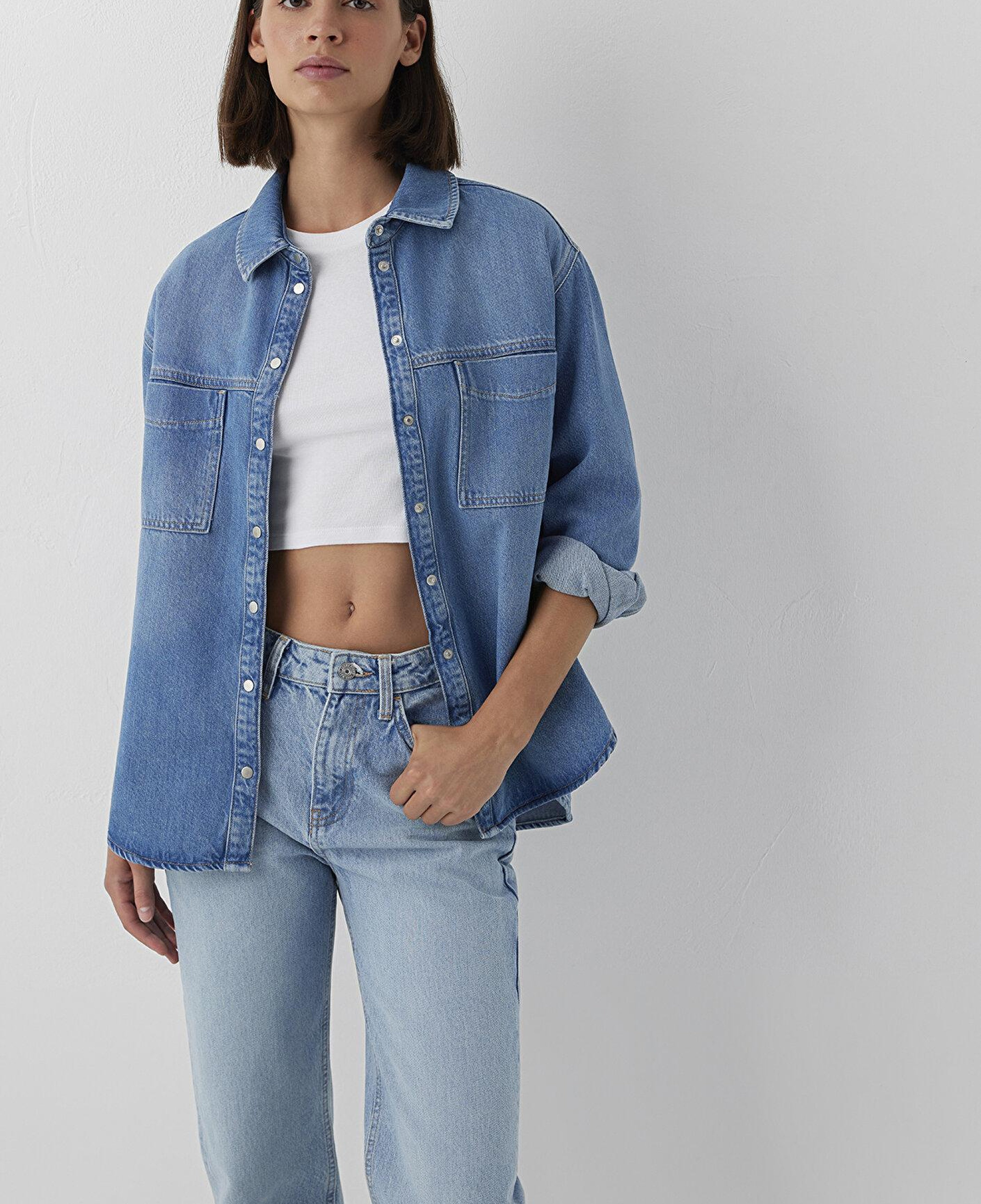 Mavi Brida Iconic Puslu Indigo Mavisi Jean Gömlek Boyfriend 1221062-A3844