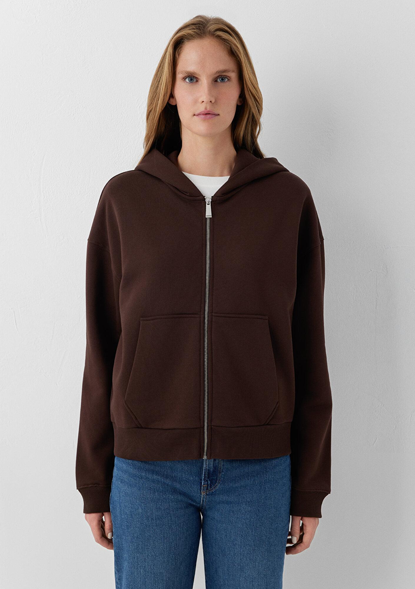 Mavi Kapüşonlu Kahverengi Basic Sweatshirt 1S10570-70236