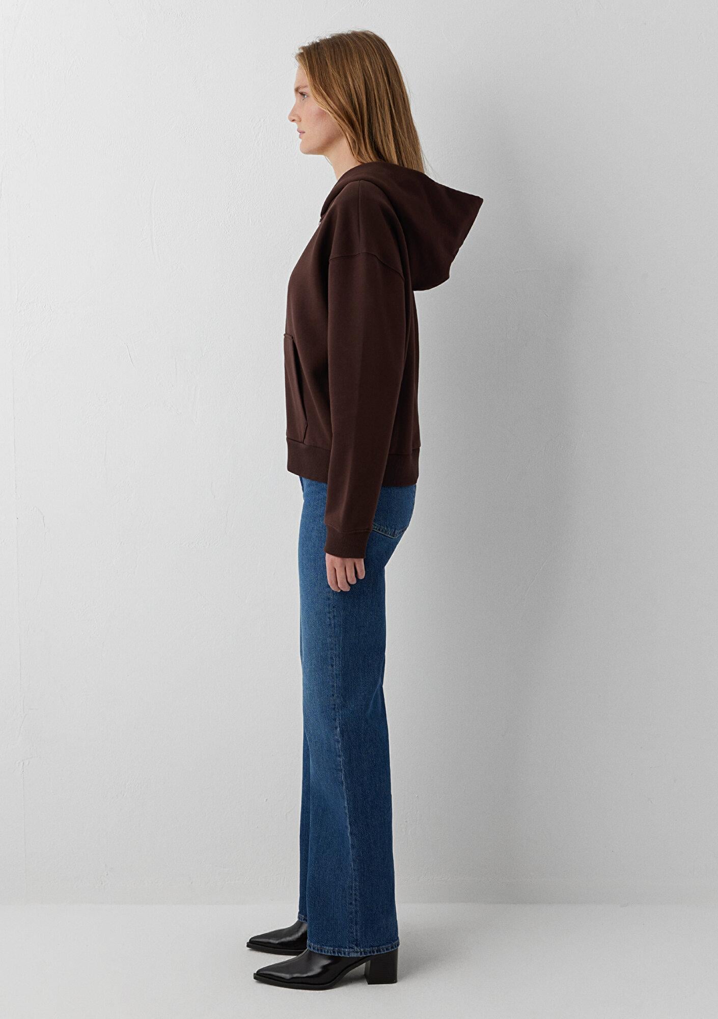 Mavi Kapüşonlu Kahverengi Basic Sweatshirt 1S10570-70236