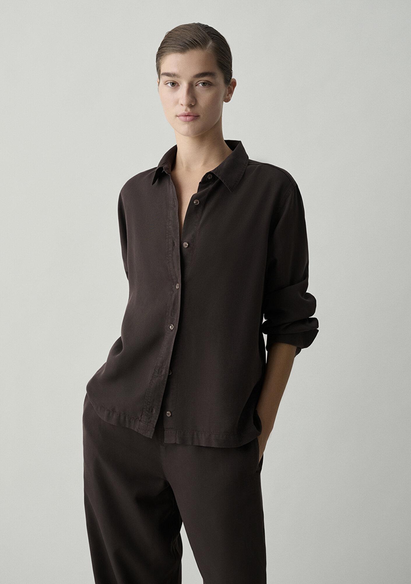Mavi (Tencel™) Lyocell Kahverengi Gömlek Loose Fit / Bol Rahat Kesim 1211649-90707