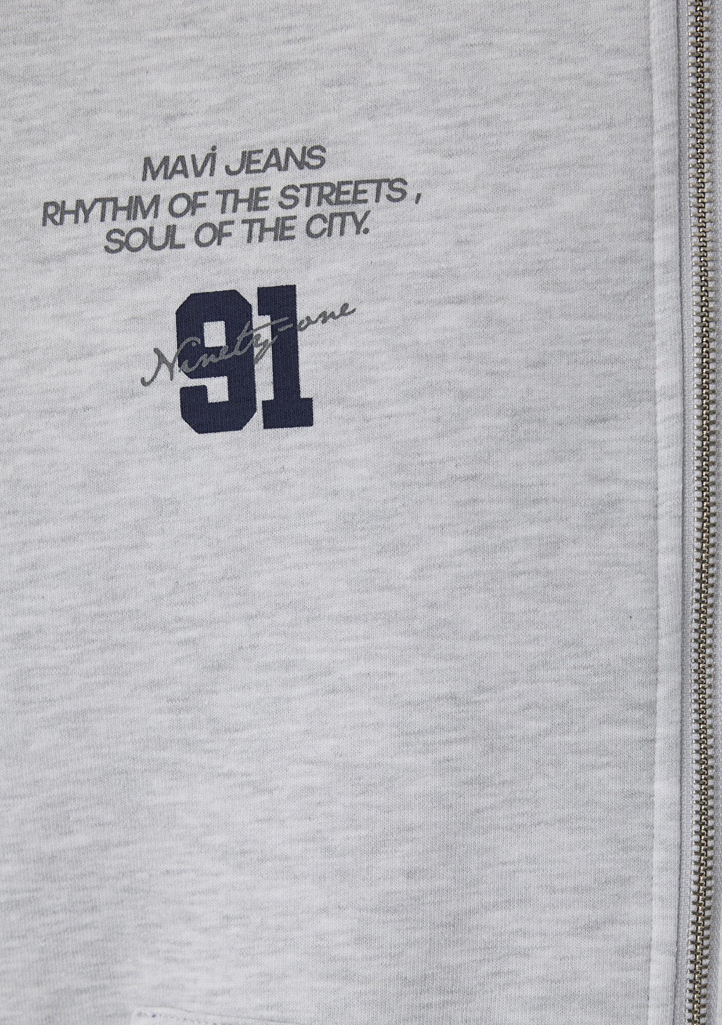 Mavi Mavi Logo Baskılı Kapüşonlu Fermuarlı Gri Sweatshirt 0S10682-80196