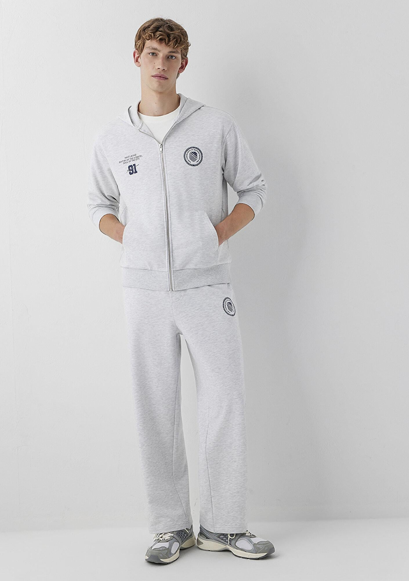 Mavi Mavi Logo Baskılı Kapüşonlu Fermuarlı Gri Sweatshirt 0S10682-80196