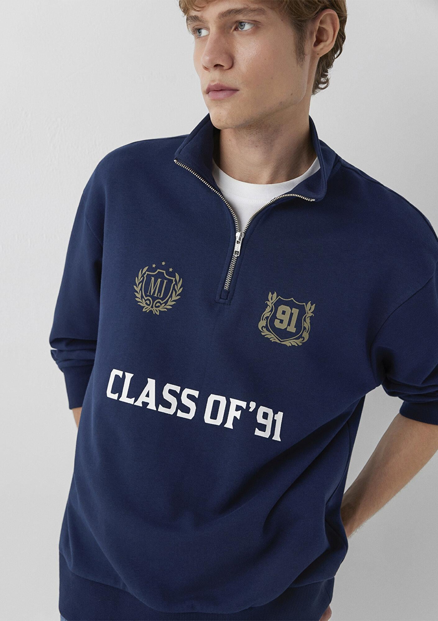 Mavi MJ Baskılı Dik Yaka Lacivert Sweatshirt 0S10686-82318