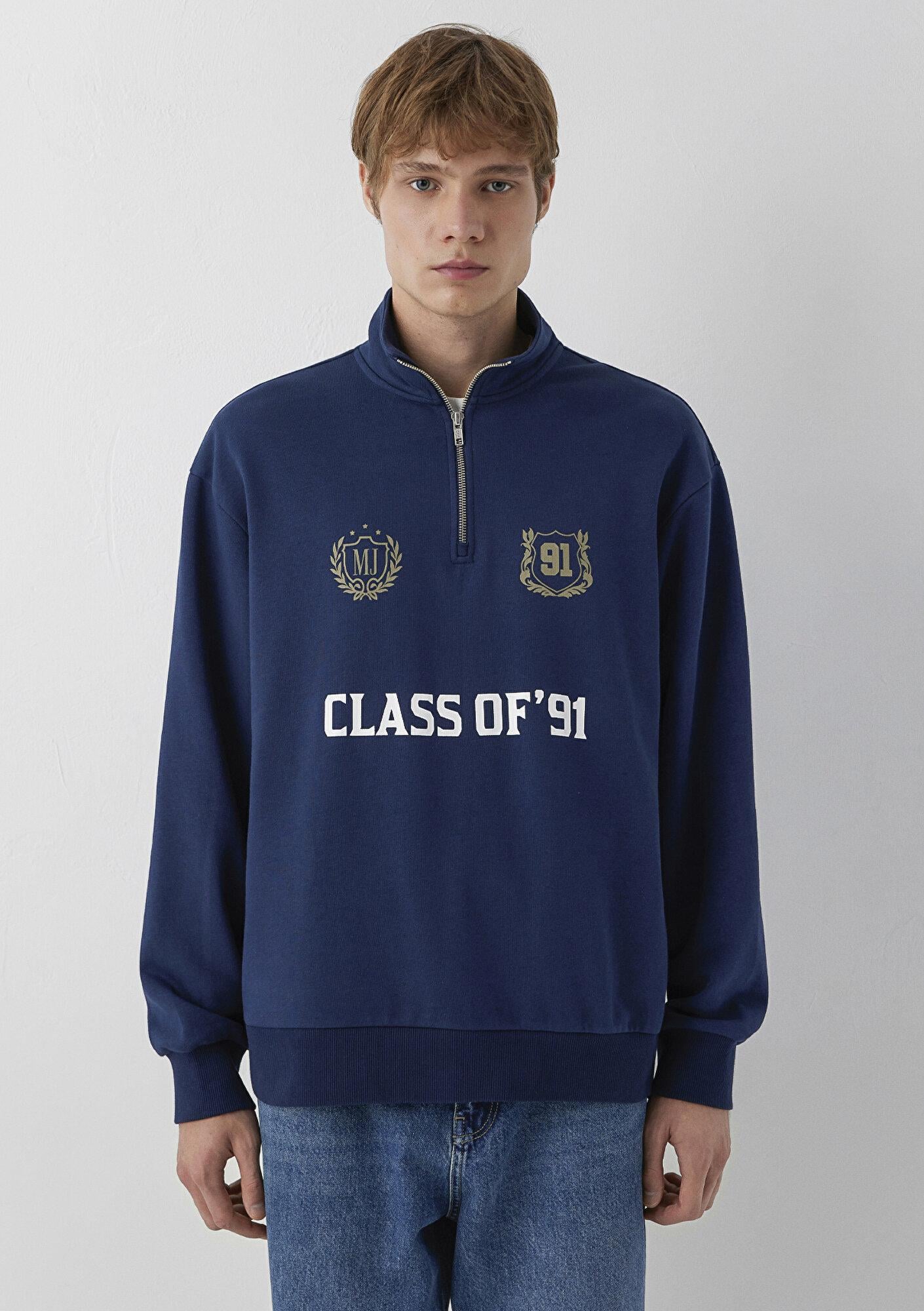 Mavi MJ Baskılı Dik Yaka Lacivert Sweatshirt 0S10686-82318