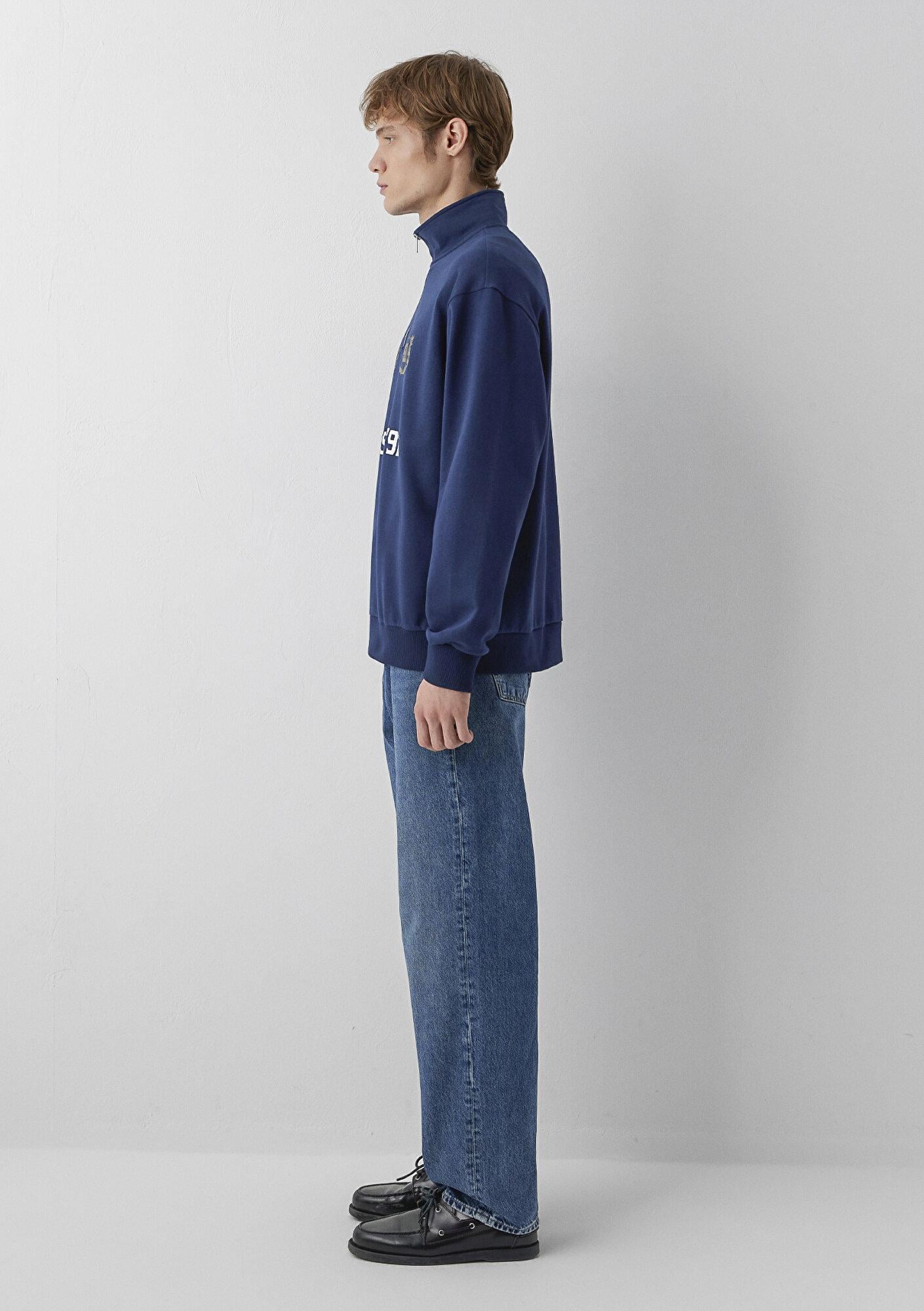 Mavi MJ Baskılı Dik Yaka Lacivert Sweatshirt 0S10686-82318