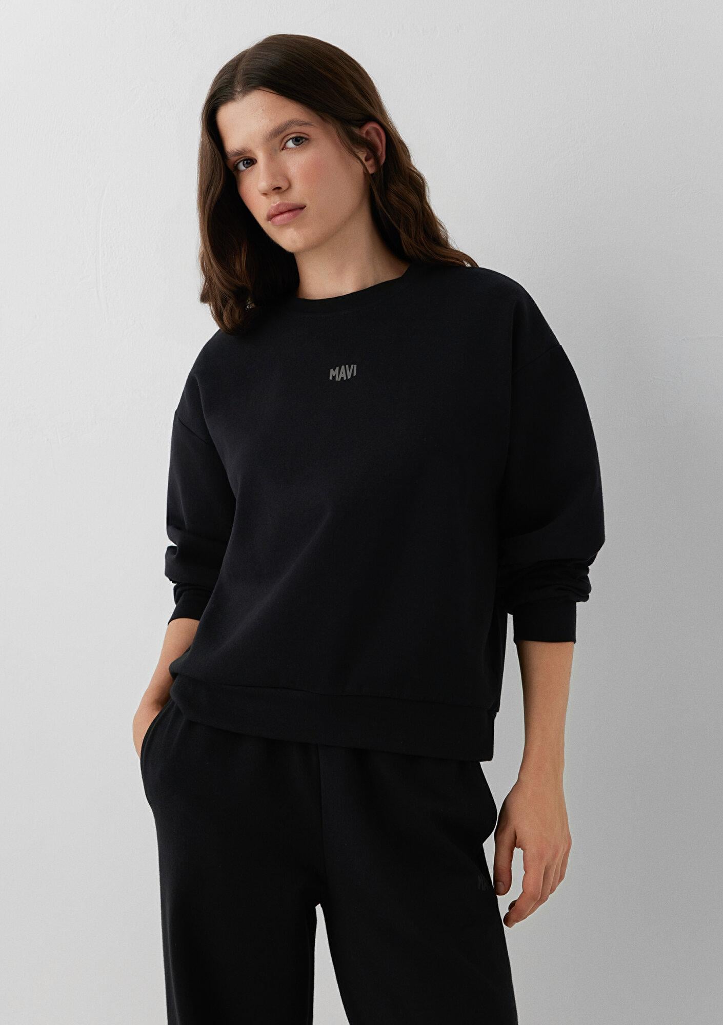 Mavi Mavi Logo Baskılı Siyah İnterlok Sweatshirt 1S20014-900