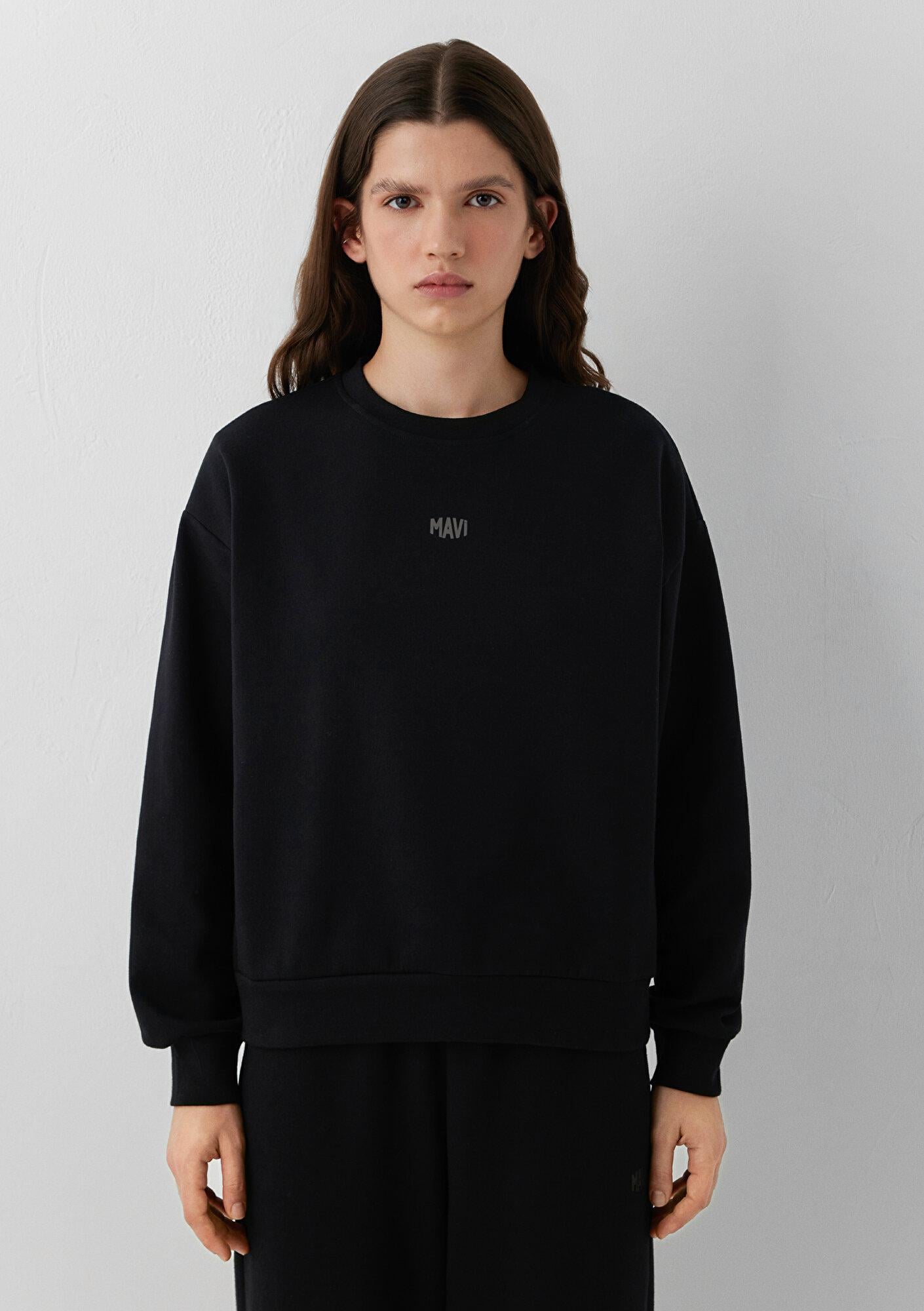Mavi Mavi Logo Baskılı Siyah İnterlok Sweatshirt 1S20014-900