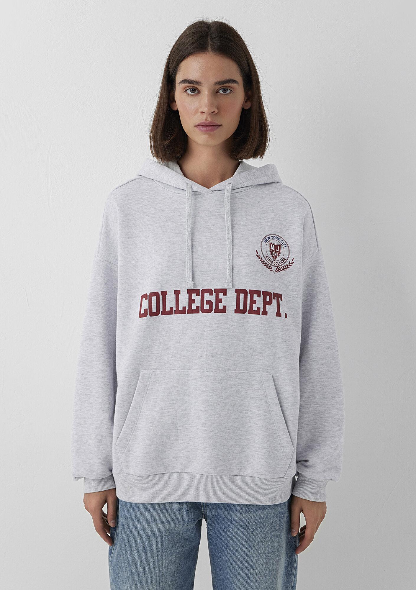 Mavi Baskılı Gri Sweatshirt 1S20021-80196