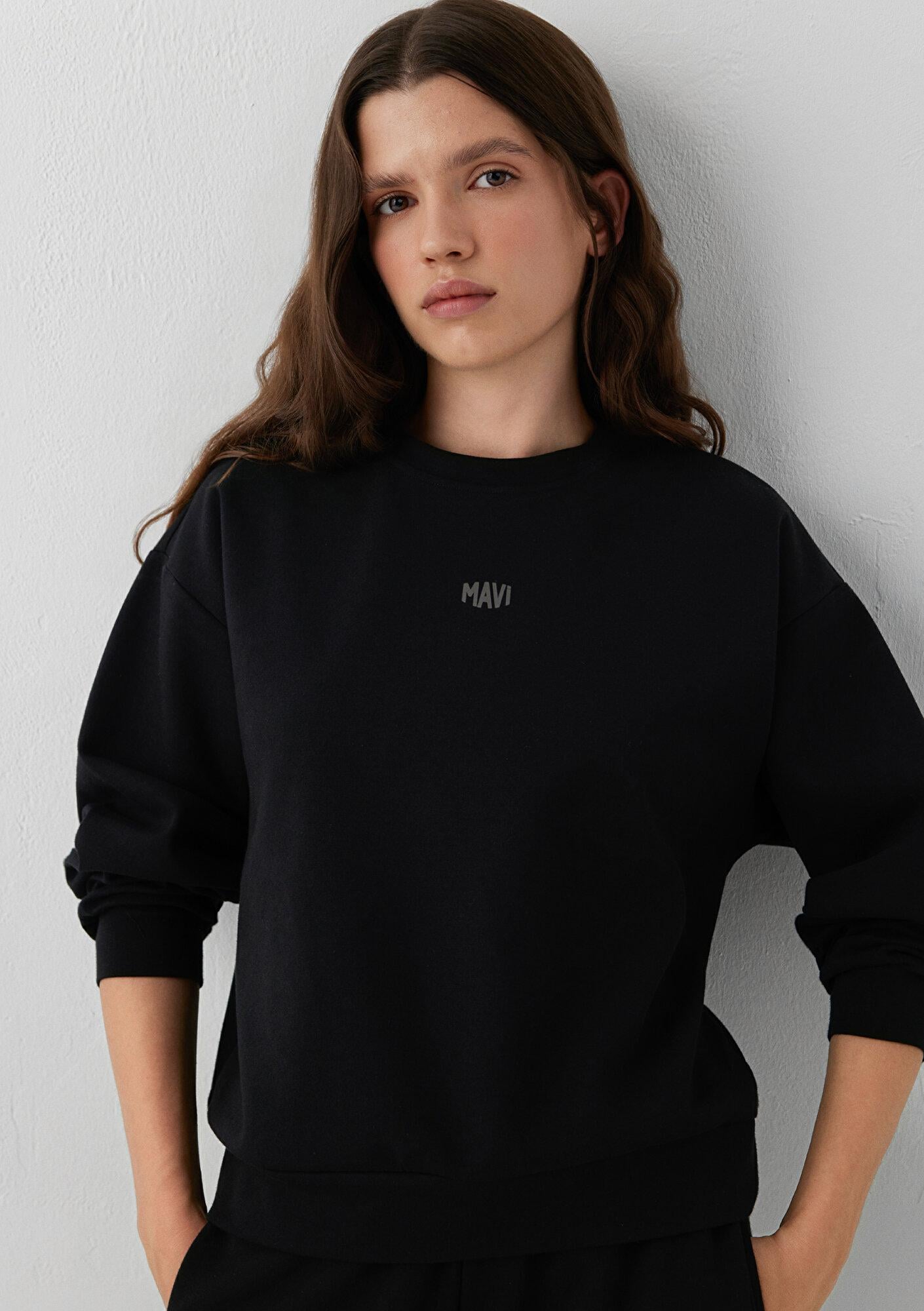 Mavi Mavi Logo Baskılı Siyah İnterlok Sweatshirt 1S20014-900